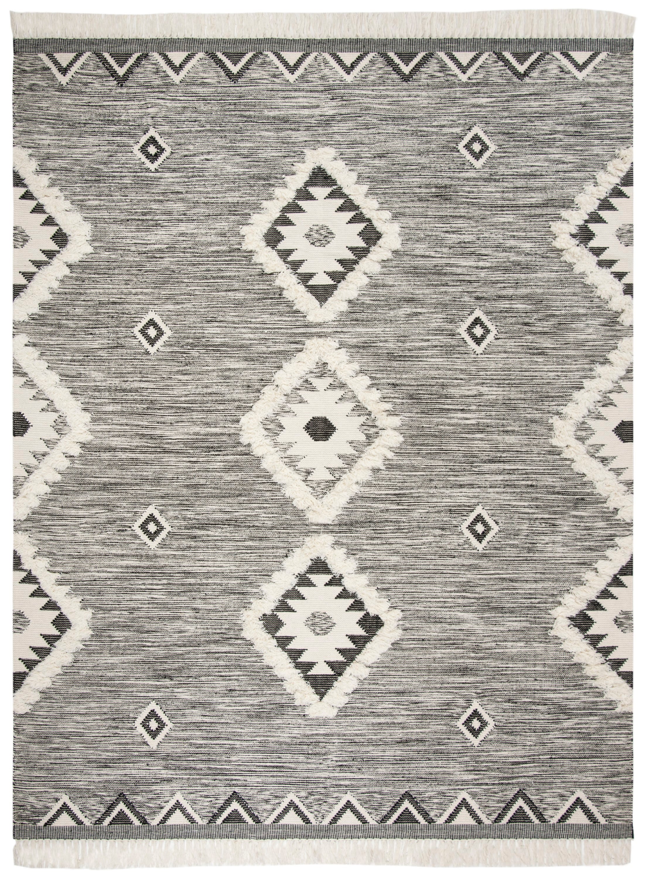 Luxurious Hand-Knotted Wool Area Rug in Black/Ivory - 8' x 10' Geometric Design