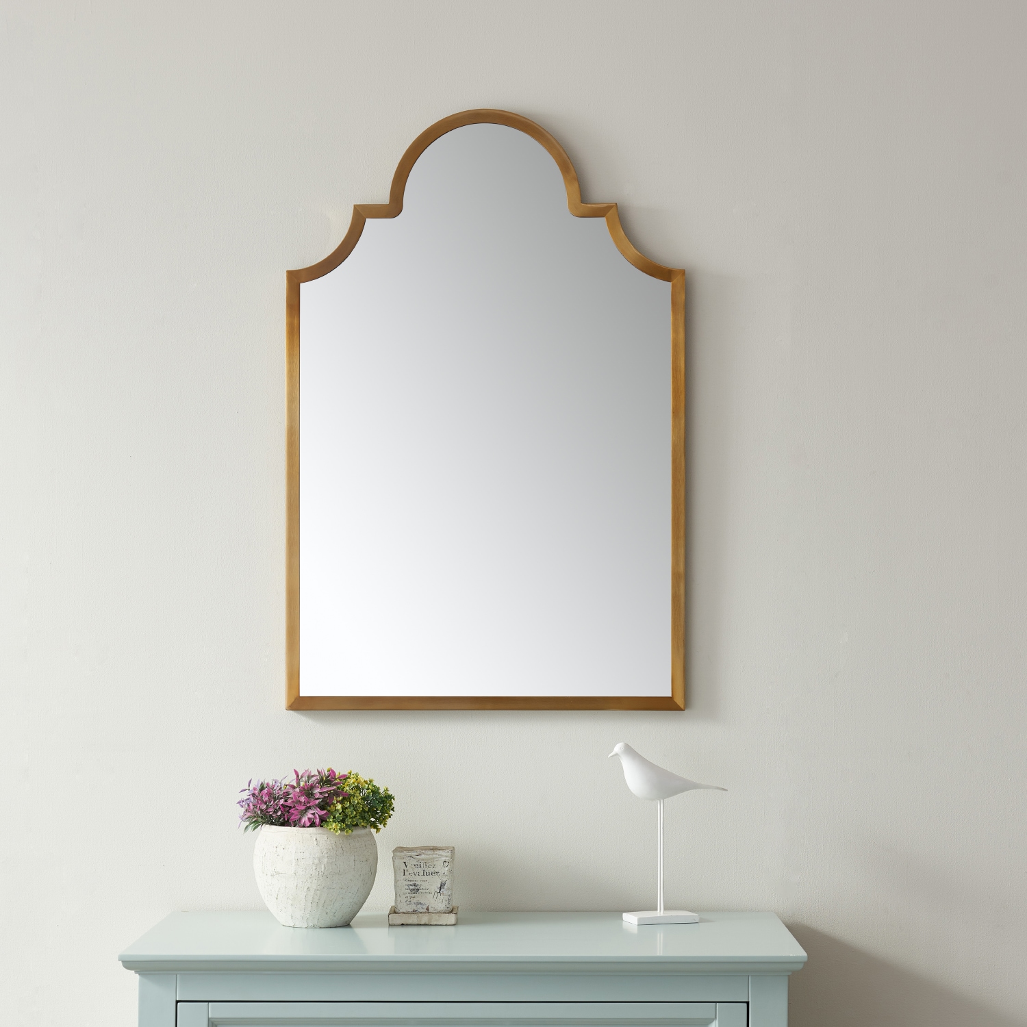 Vinnova 24-in x 35.4-in Framed Bathroom Vanity Mirror (Gold) at Lowes.com