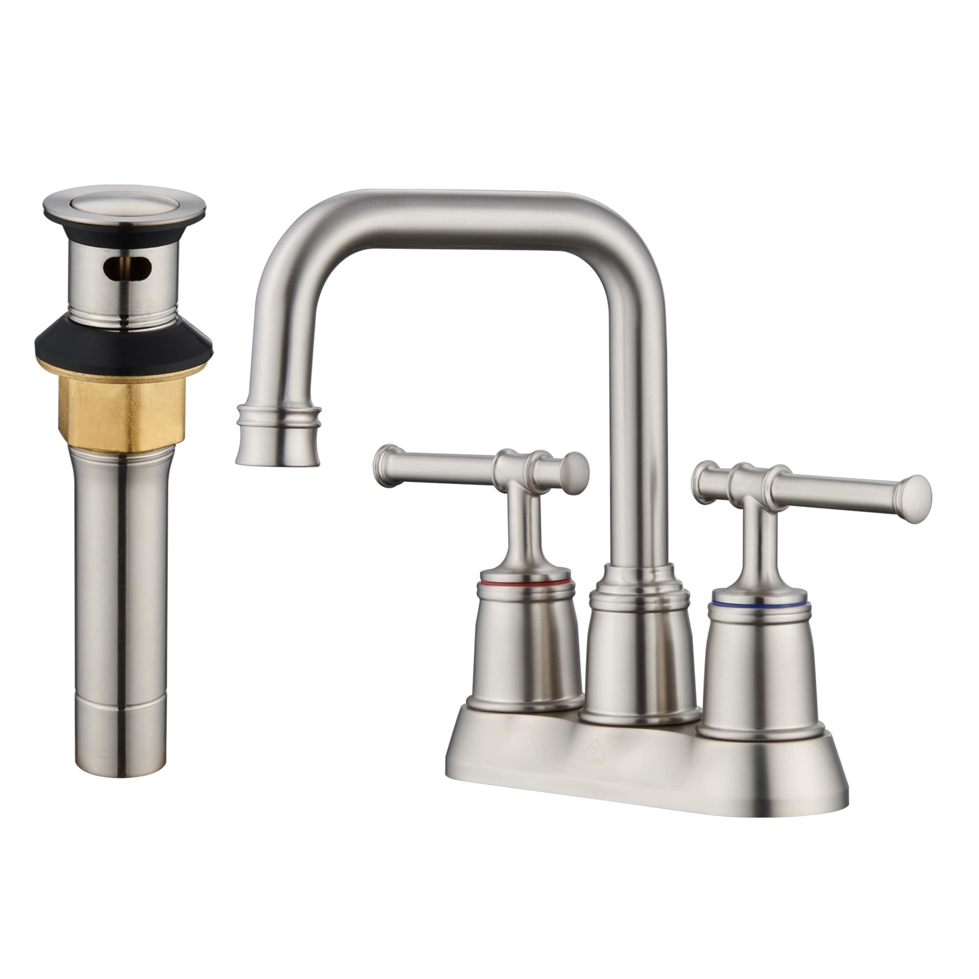 CASAINC ODB-LB-98039-S Brushed Nickel 4-in centerset 2-handle Mid-arc Residential Handle Bathroom Sink Faucet with Drain with Deck Plate