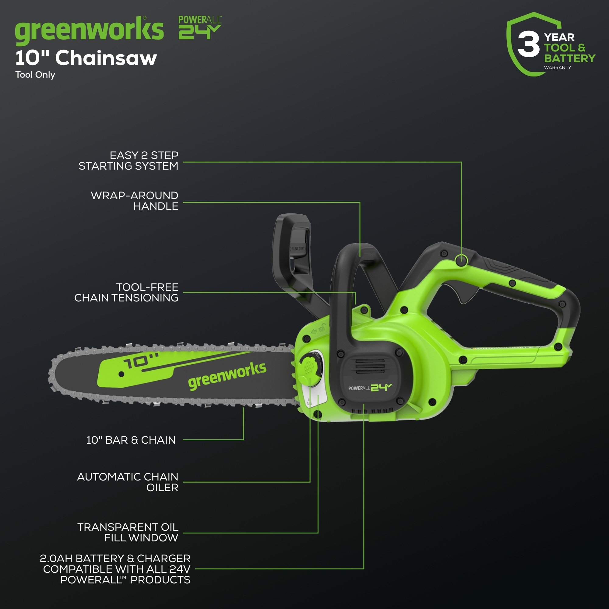 Greenworks CSA24B00 Cordless-Chainsaw - View #3