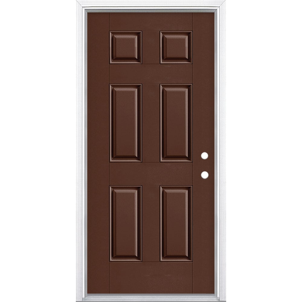 Masonite 1218343 36-in x 80-in x 4-9/16-in Fiberglass No glass Left-hand inswing Chocolate Painted Prehung Front Door with Brickmould Insulating core