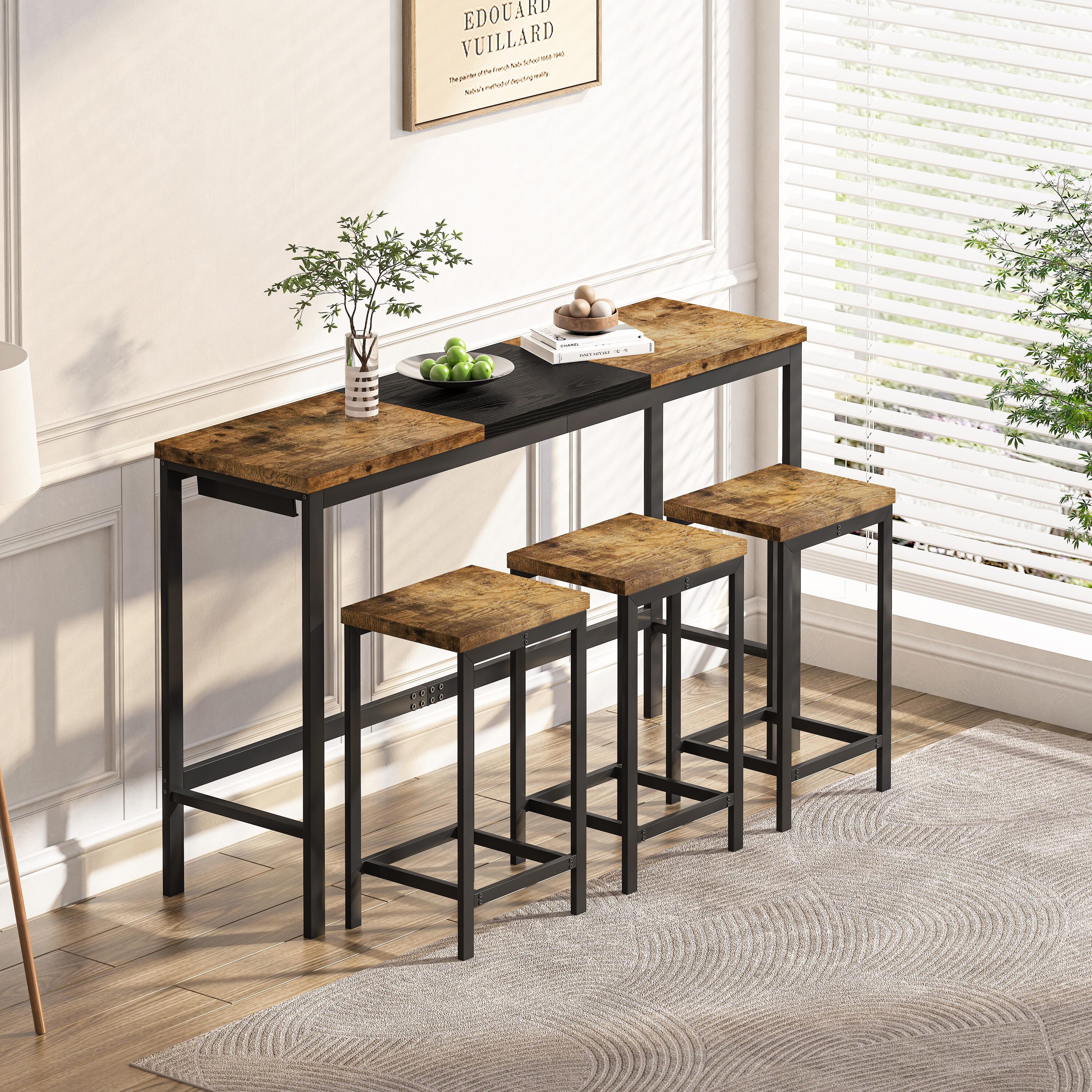 Bayfeve BF-146463-IN Long Dining Table Set Natural+Black Contemporary/Modern Dining Room Set with Rectangular Table ( Seats 3 )