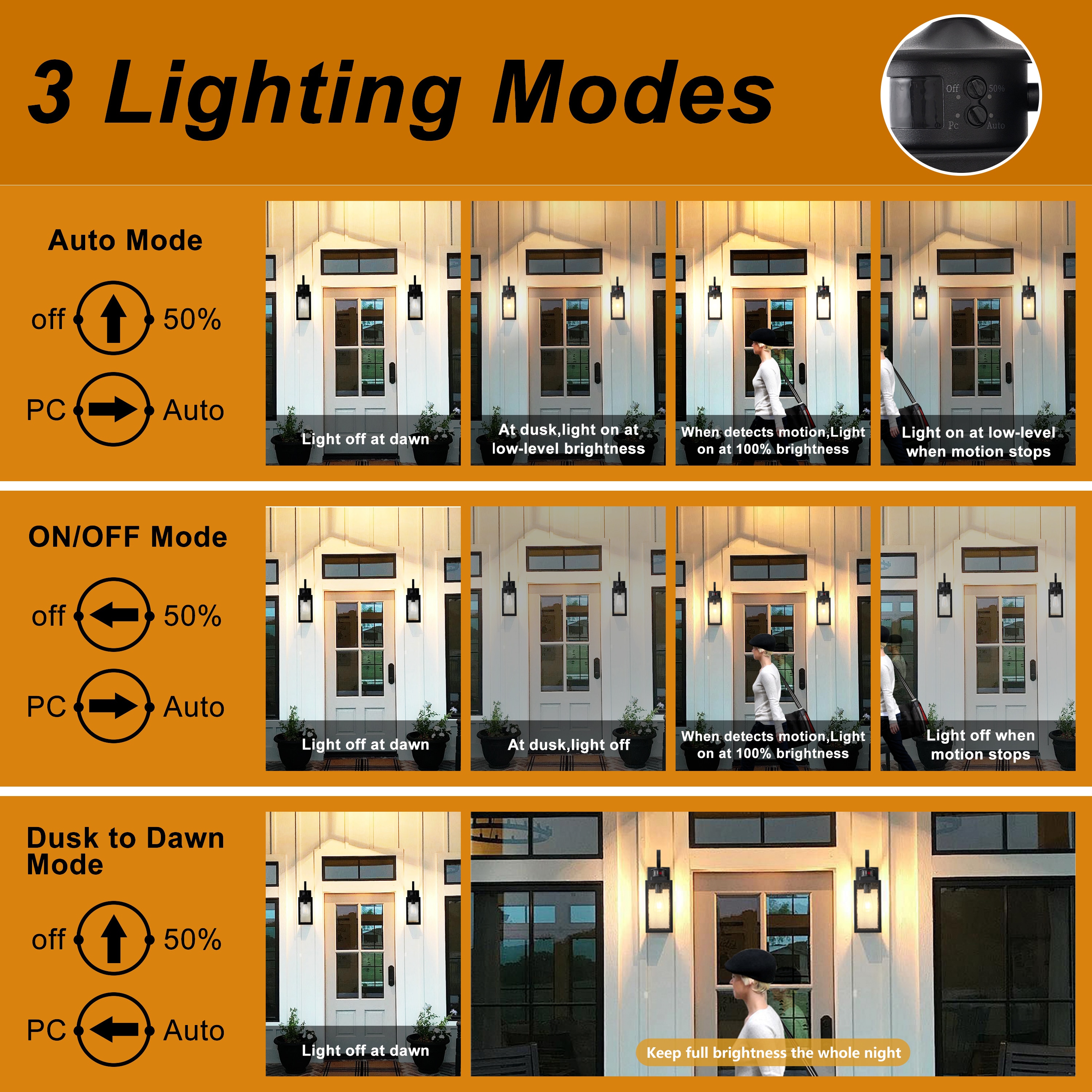Matte Black Motion Sensor Outdoor Wall Lantern with Clear Glass