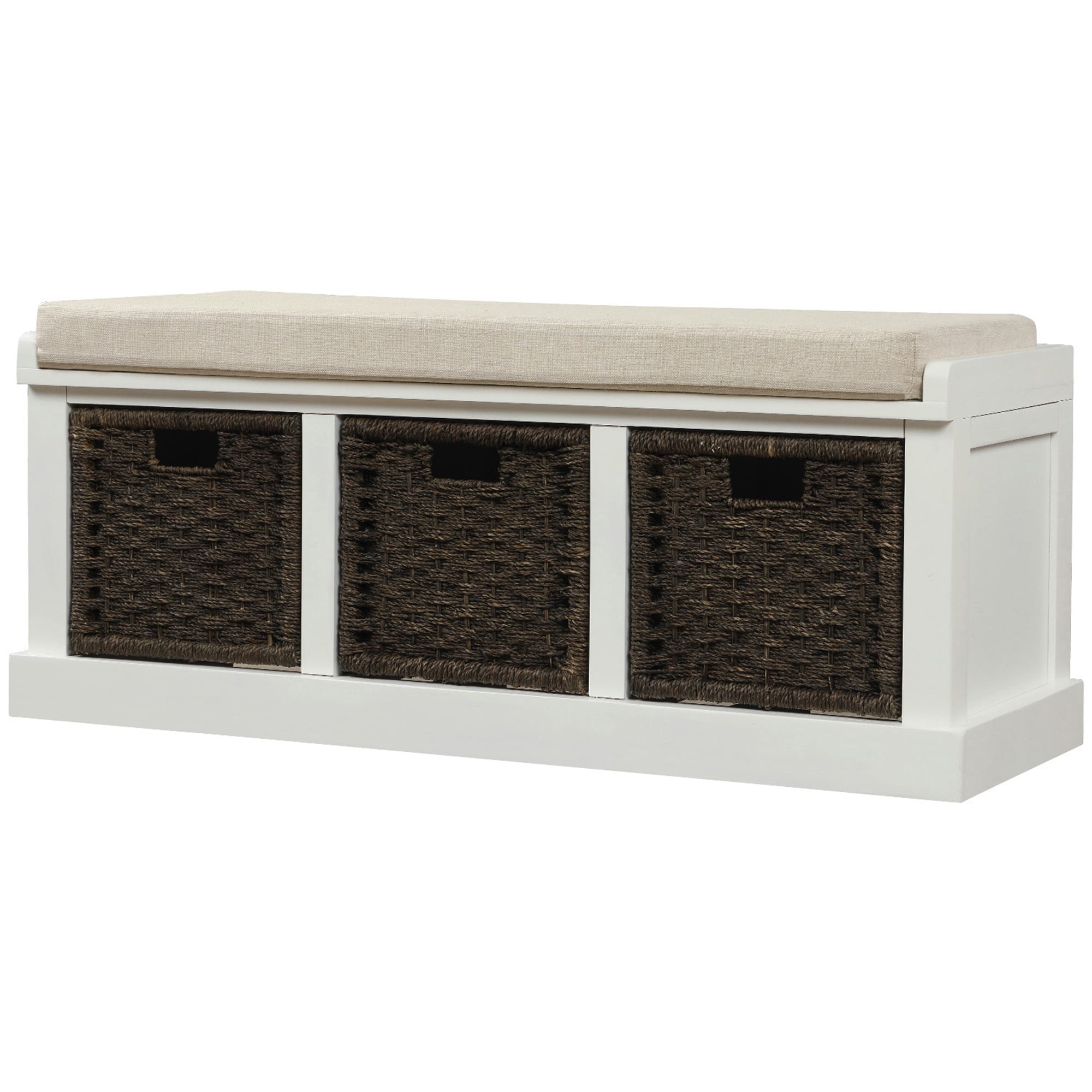 SINOFURN SYA330016WT Rustic White Accent Bench with Storage 43.7-Inches x 15.7-Inches x 17-Inches