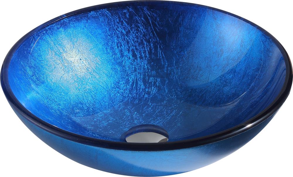 ANZZI LS-AZ8087 Crow Tempered glass Vessel Round Modern Lustrous Blue Bathroom Sink with Drain Included ( 16.5-Inches x 16.5-Inches )