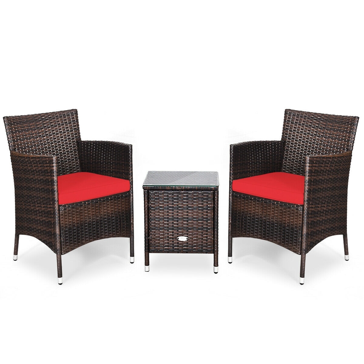 Forclover HYFE-3638RE Patio Conversation Sets 3 -Piece Rattan Patio Conversation Set with Blue Cushions
