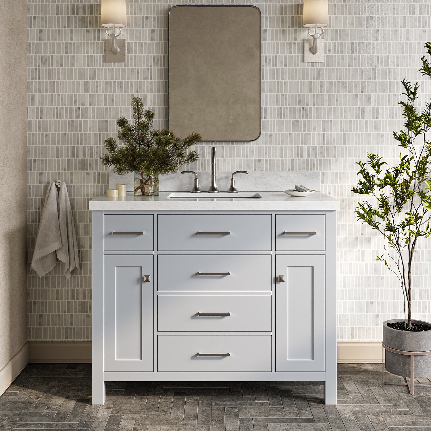 ARIEL - Bristol 42-in Gray Undermount Single Sink Bathroom Vanity with Carrara White Marble Marbl...