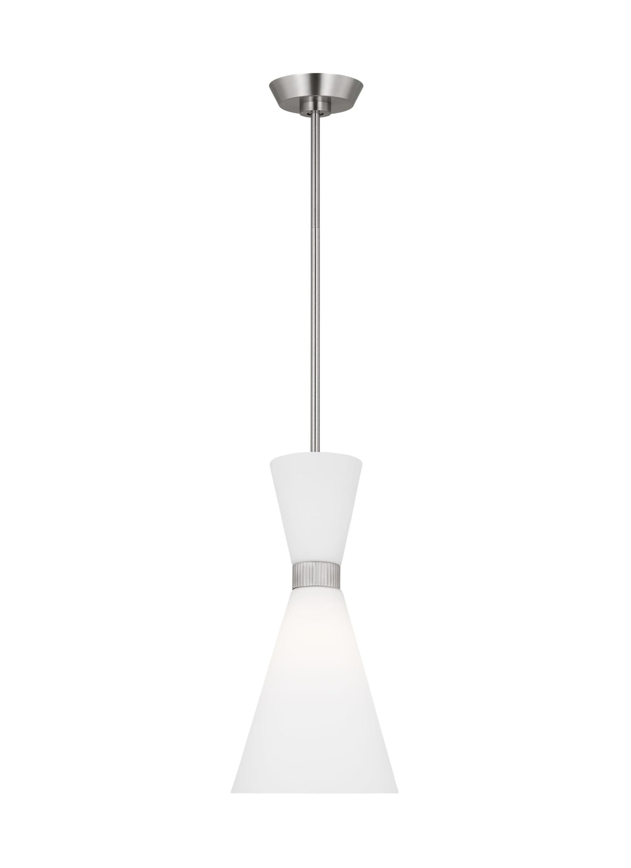Scott Living DJP1101BS Belcarra 1 -Light Brushed Steel Modern/contemporary Etched glass Cone Mini Hanging Pendant light