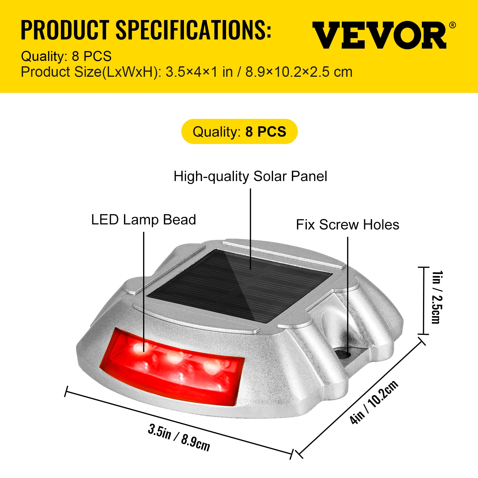 8-Pack Solar Red LED Pathway Lights with Aluminum Shell