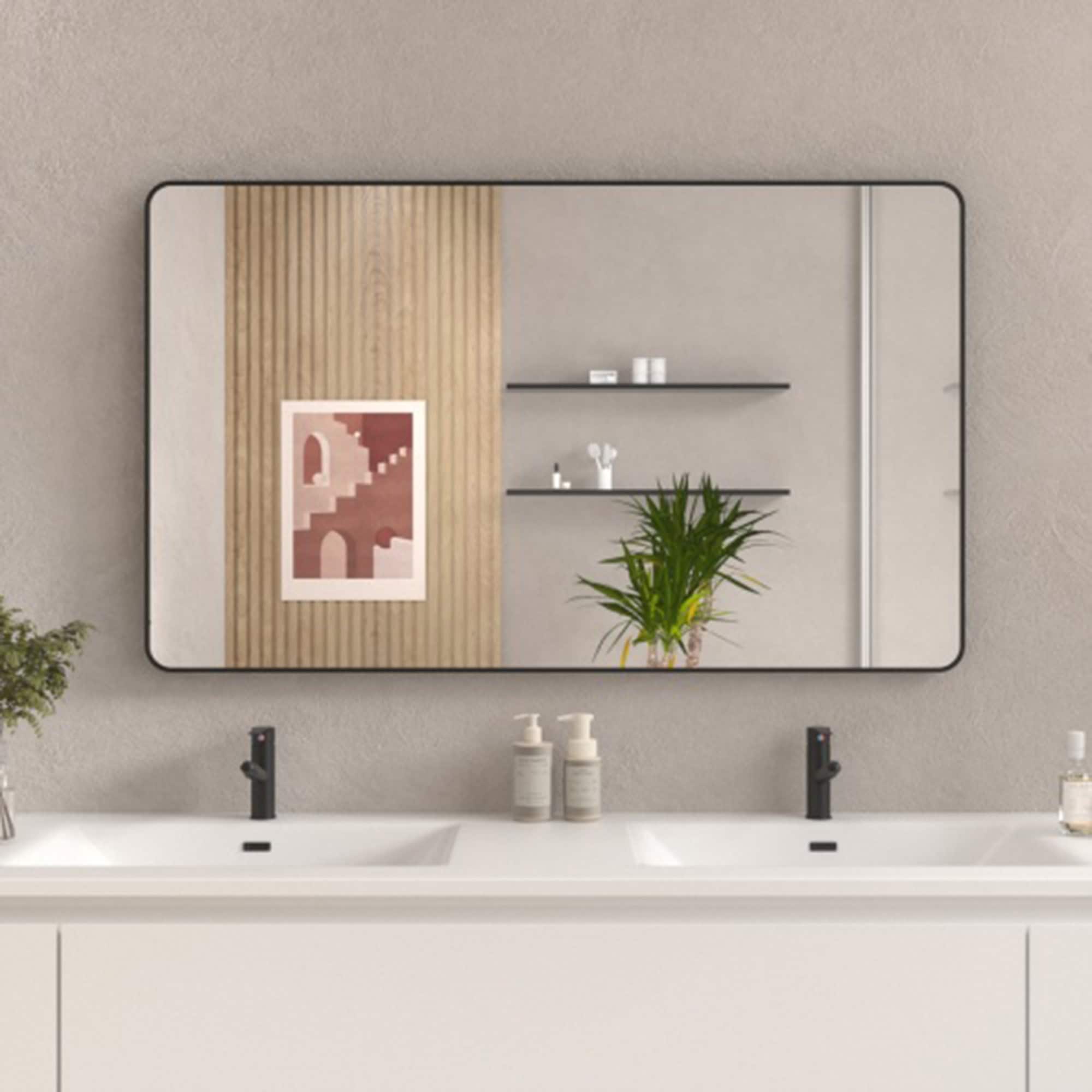 ExBrite FUBM6036MB 60-Inches x 36-Inches Framed Rectangle Bathroom Vanity Mirror ( Matte Black )