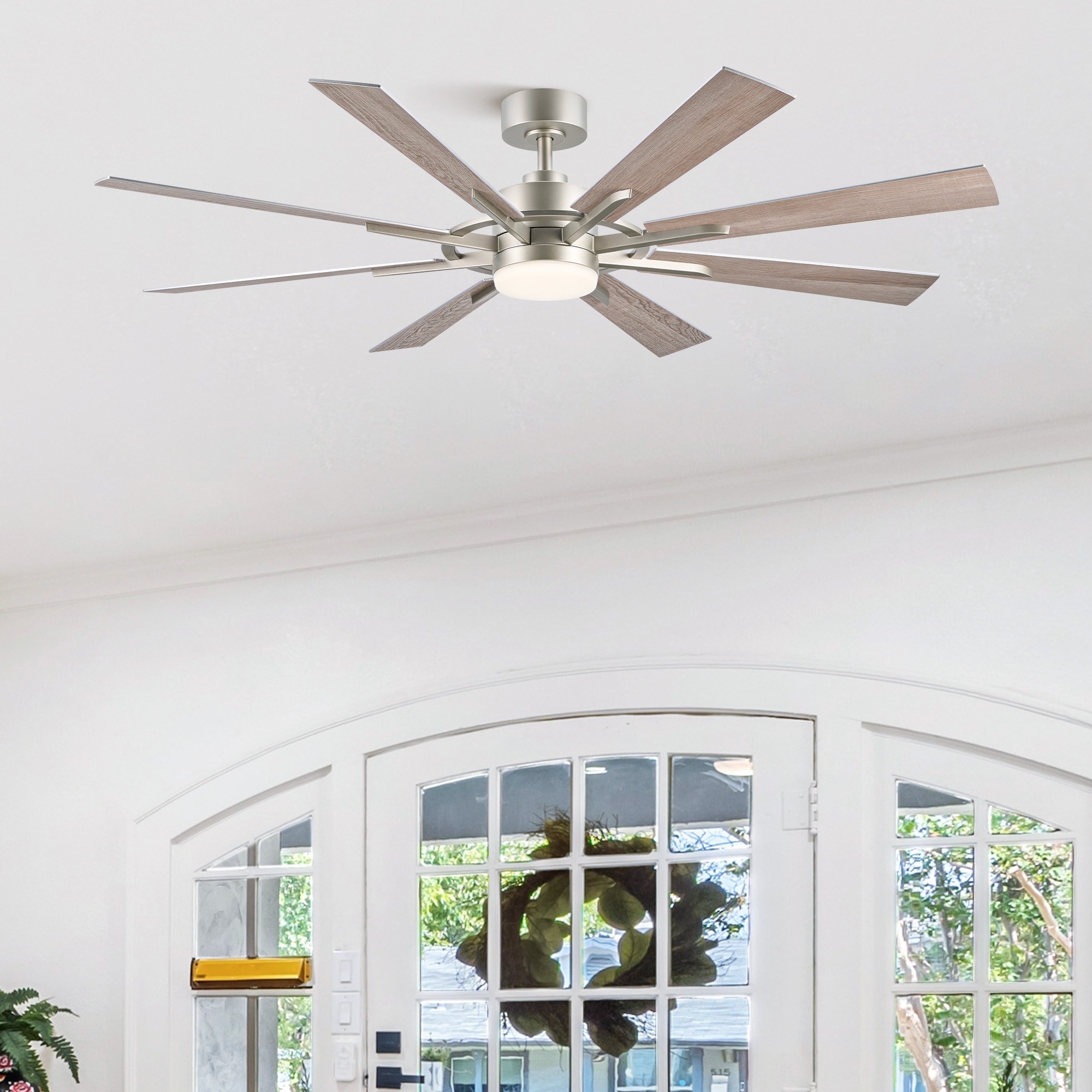 CO-Z CFN-1360-NI 60-in Color-Changing Integrated LED Nickel with Gray Blades Propeller Ceiling Fan With Light and Remote ( 8 -Blade )