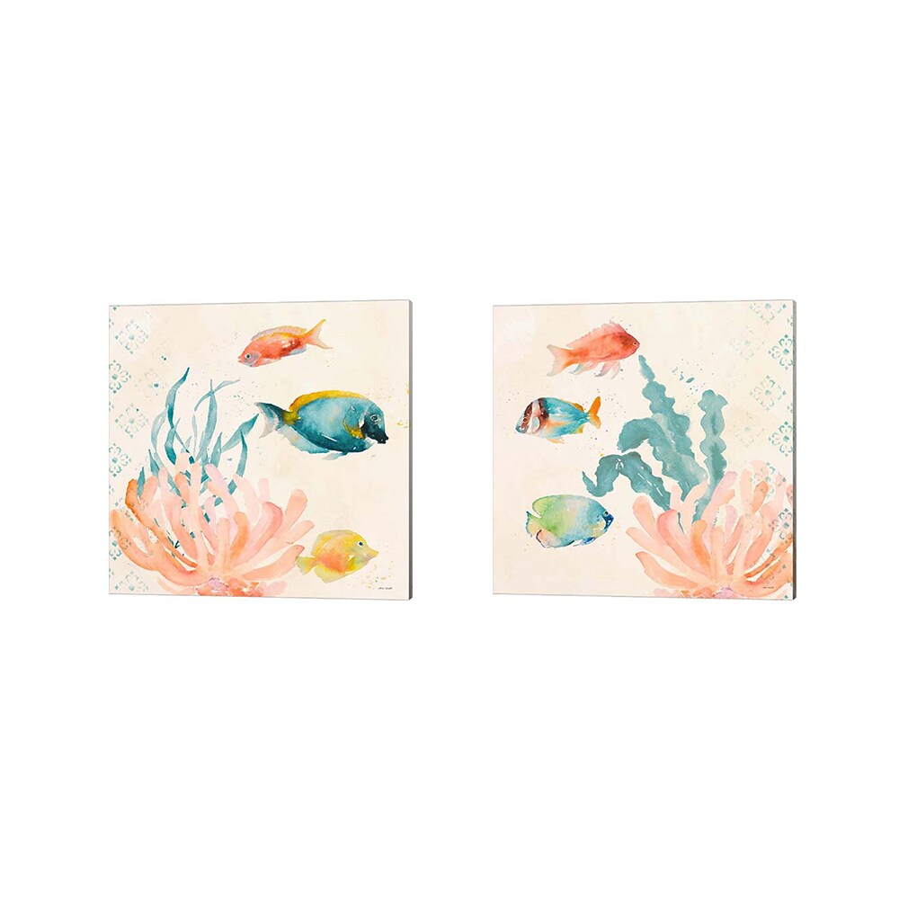 Metaverse Corporation PLI761588 Tropical Teal Coral Medley I and Ii Lanie Loreth 14-in H x 14-in W Coastal Print on Canvas