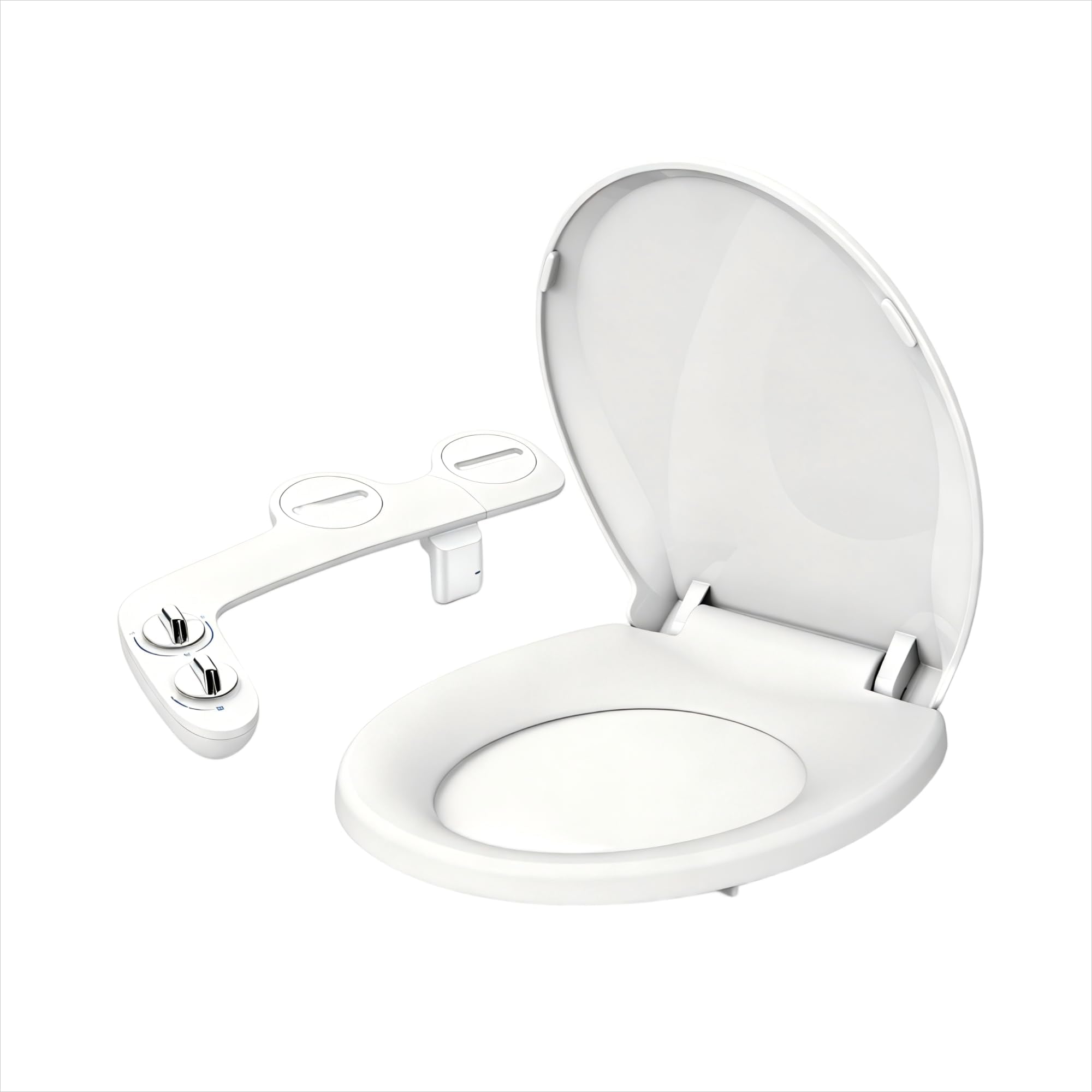 IdealHouse 17 Inch Toilet Seat and Dual Nozzle Non-Electric Bidet Attachment Combo Soft Close Heavy Duty Toilet Seat with Self-Cleaning Nozzles Adjustable Water Pressure Leak-Proof and Tool-Free Installation