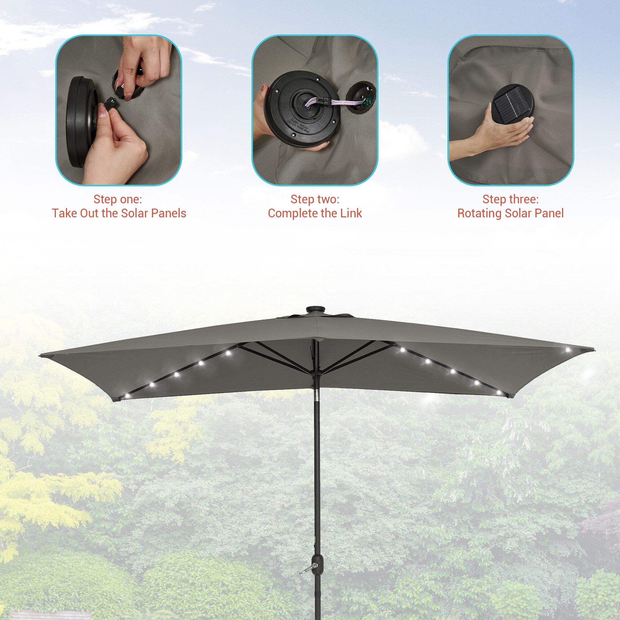 ACEGOSES 10-ft Aluminum Gray Push-button Tilt Market Patio Umbrella