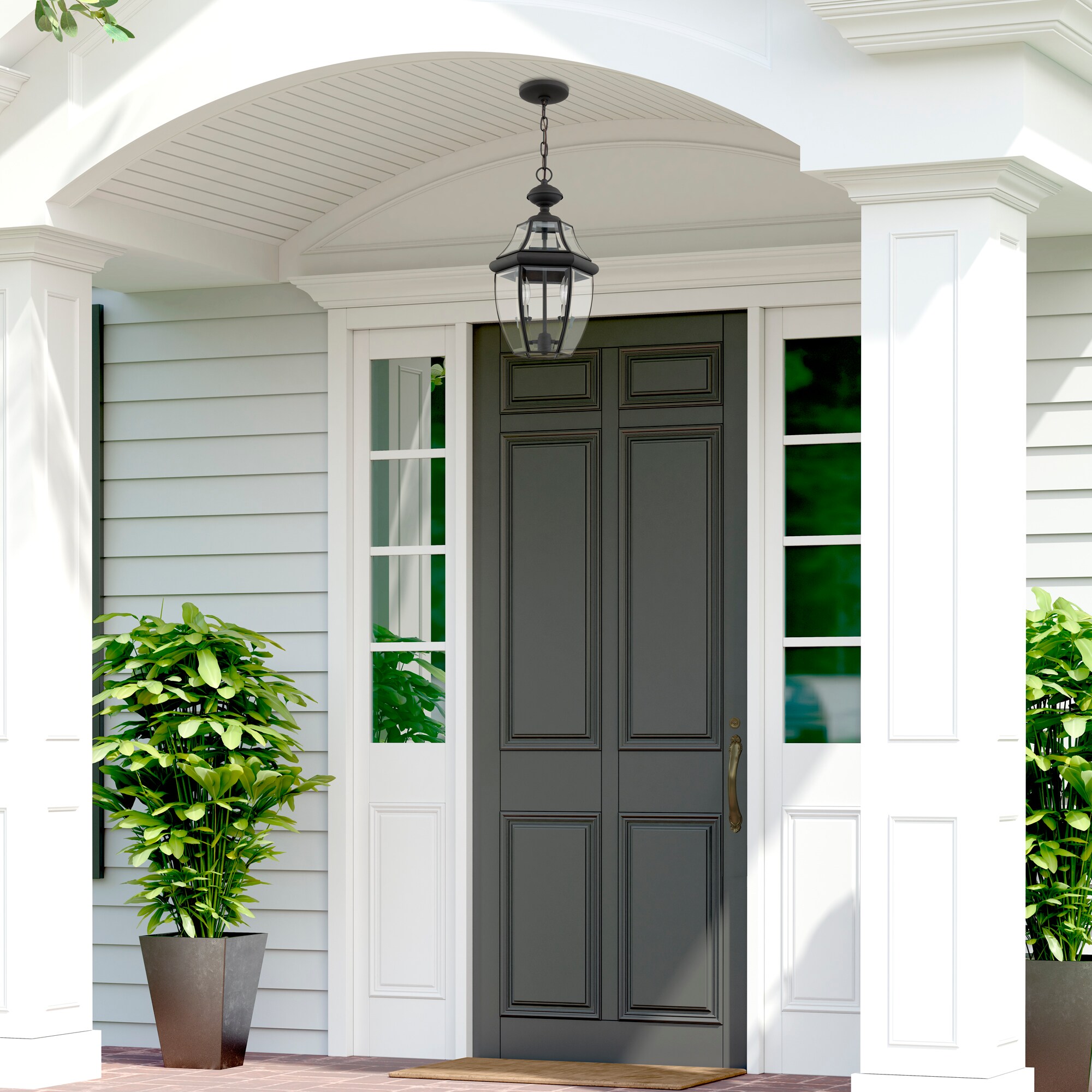 Black Beveled Glass 2-Light Outdoor Hanging Lantern