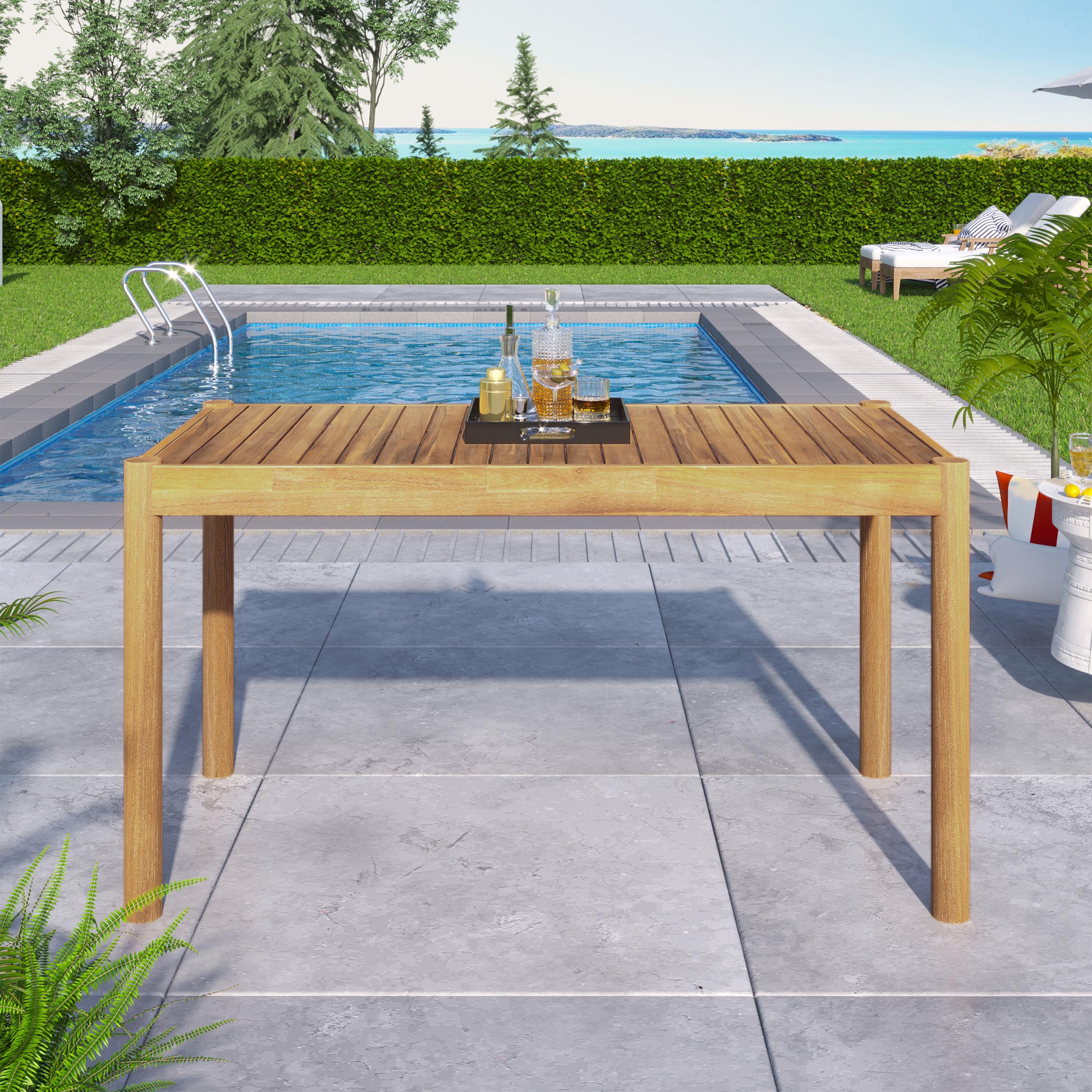 LOVMOR SF-Y-N779P210771L Classic Light Teak Acacia Wood Outdoor Dining Table for Patio Garden and Balcony