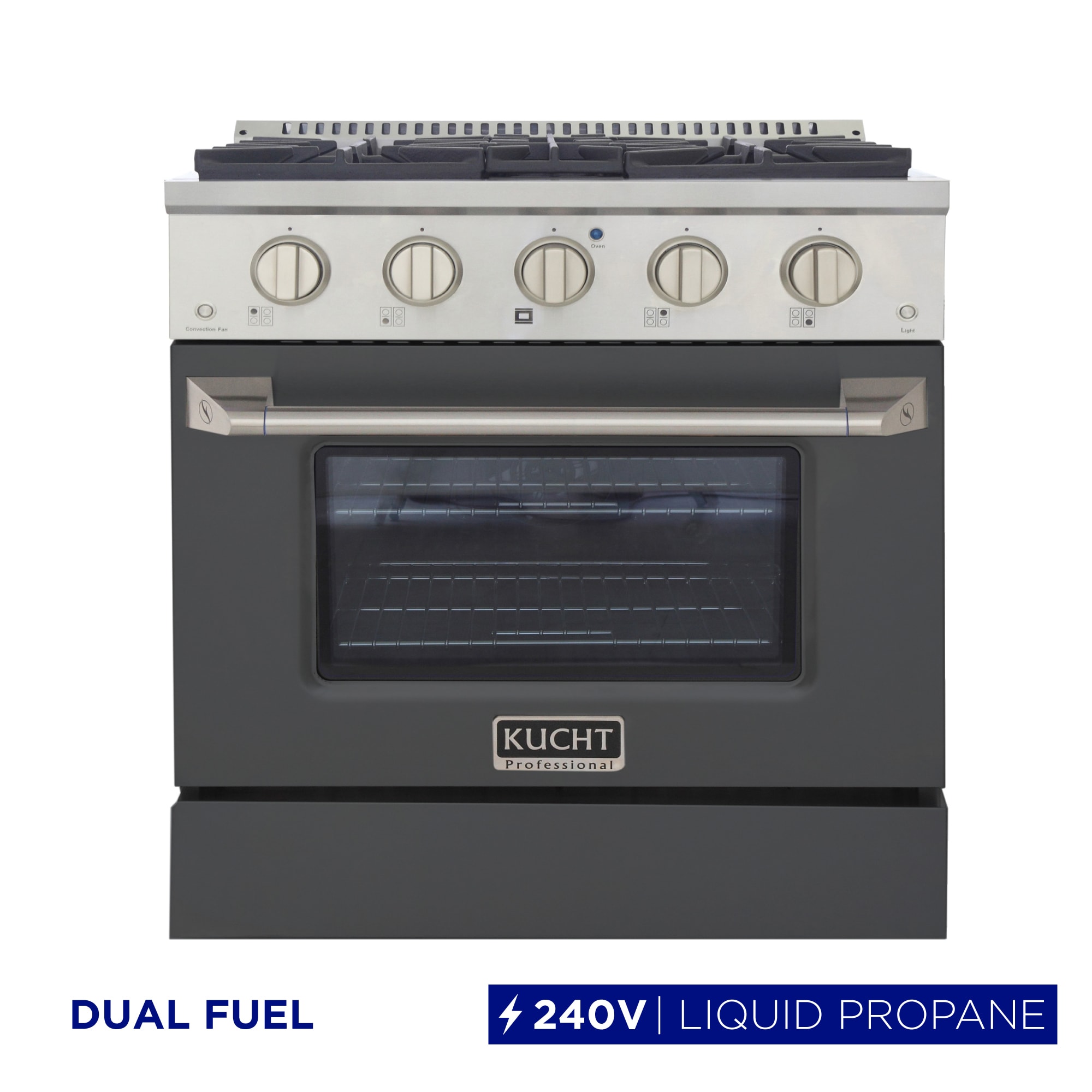 Kucht KDF302/LP-CY 30-in Deep recessed 4 burners Convection Oven Freestanding Dual Fuel Range ( Cement Gray )