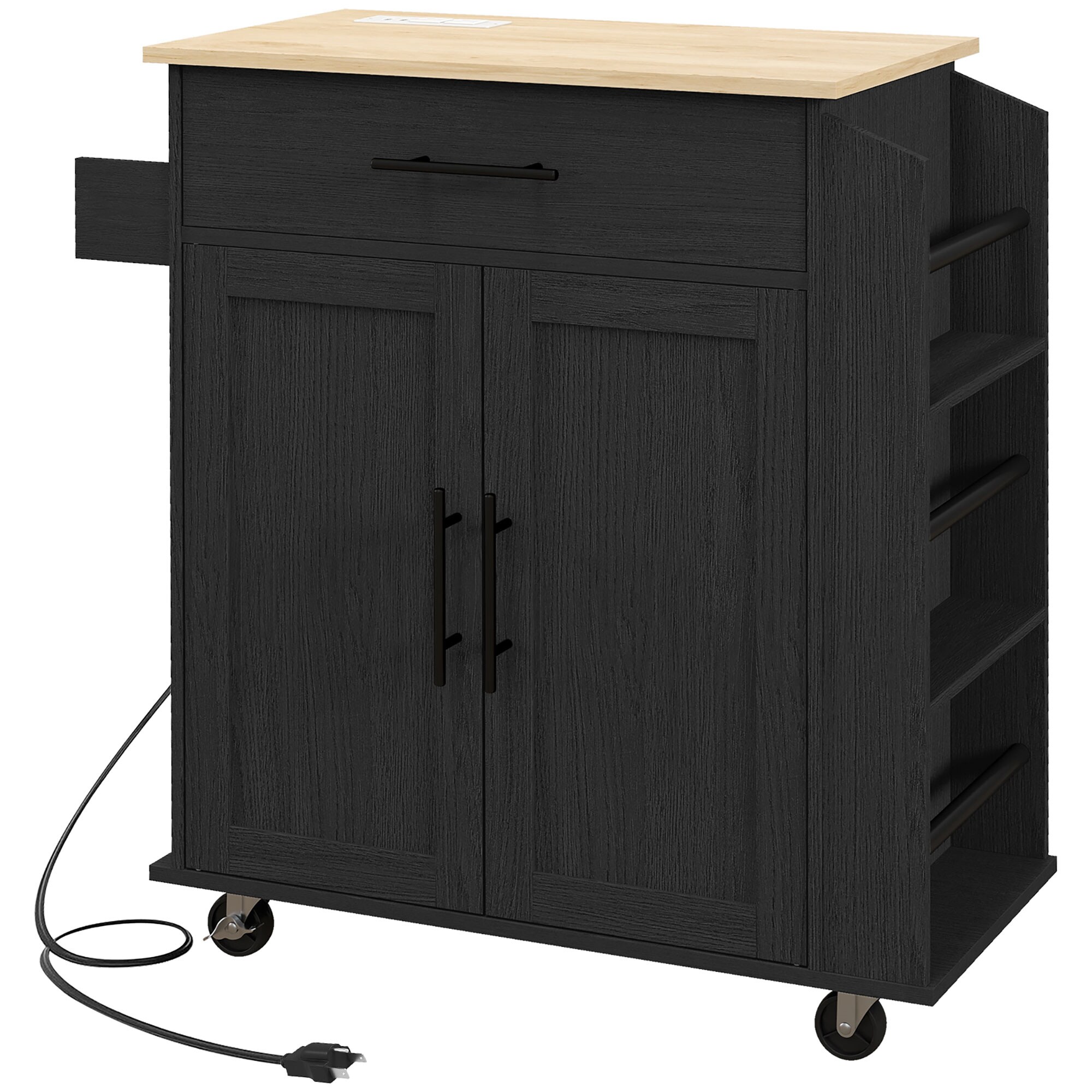 BABOOM Black Mdf Base with Mdf Wood Top Rolling Kitchen Island (15-in x 29.9-in x 34.1-in)
