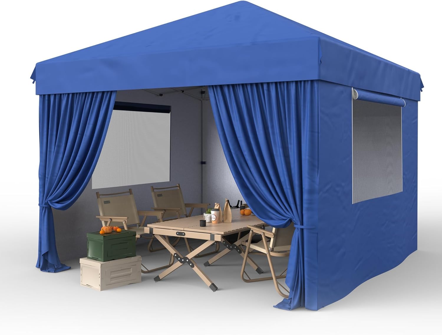 Qeetex CANOPY-10B71DG3 10 By 10 ft Heavy Duty Pop Up Canopy Tent With 4 Removable Mesh Sidewalls Galvanized Steel Frame Powder  Coated Weatherproof Roof Wheeled Carry Bag And Anchoring Kit Blue