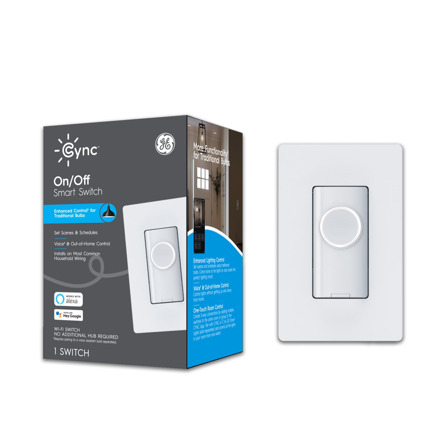 GE Cync Smart 1.5-amp Single-pole/3-way Smart Illuminated Touch Light Switch  with Wall Plate, White in the Light Switches department at