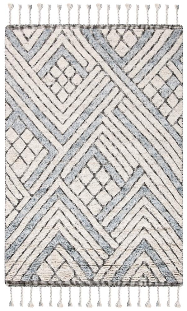 Gray and Ivory Hand-Knotted Wool Shag Rug 4' x 6'