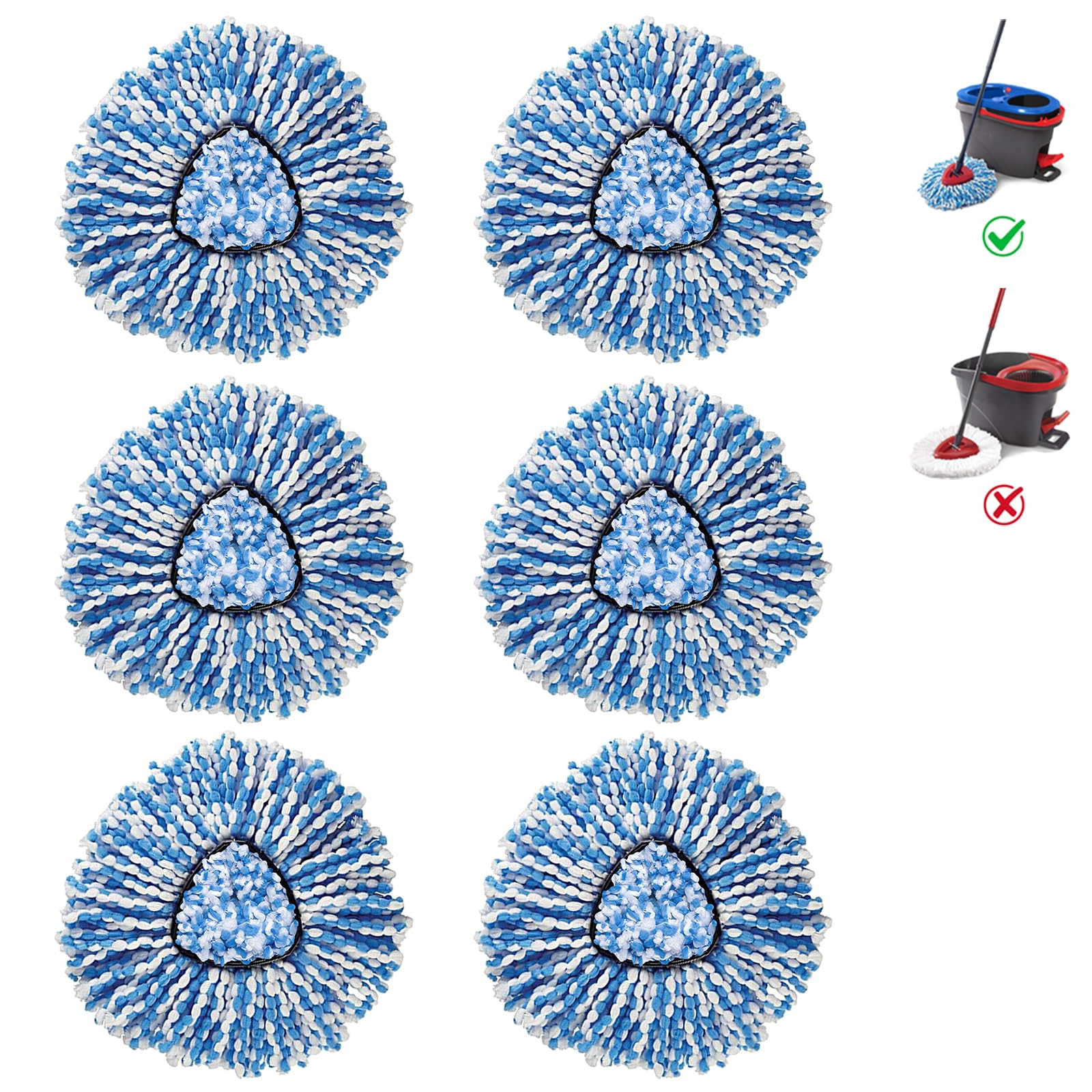 Phewnyzo  2 Tank Mop Heads Replacements for O Ceda RinseClean Dual System Microfiber Refills Easy Cleaning Mop Replace Head Blue 6 Pack