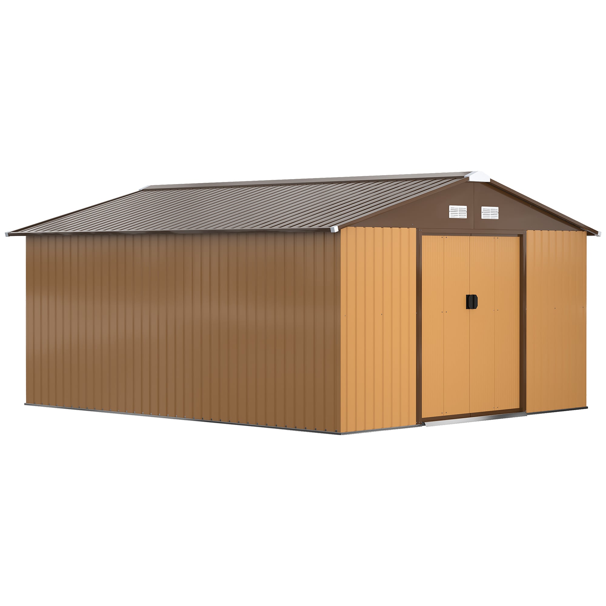 Outsunny 845-031V01YL 11ft x 13ft Outdoor Storage Shed Garden Tool Metal Shed with Foundation Kit Double Lockable Door Air Vents and Sloping Roof for Backyard Patio Lawn Yellow