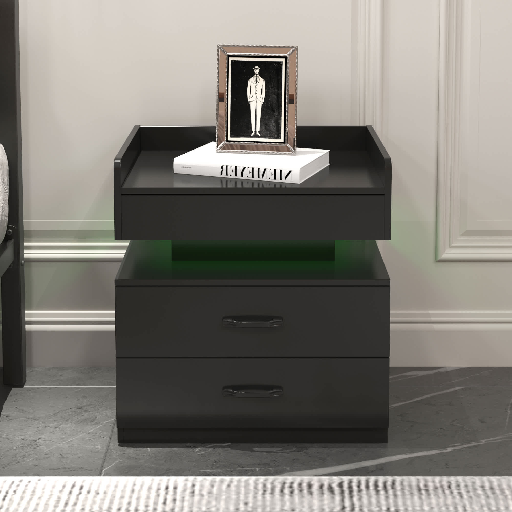 VERYKE LL-NSD011BK 2-drawers Nightstand with Adjustable LED Strip Light for Large Space