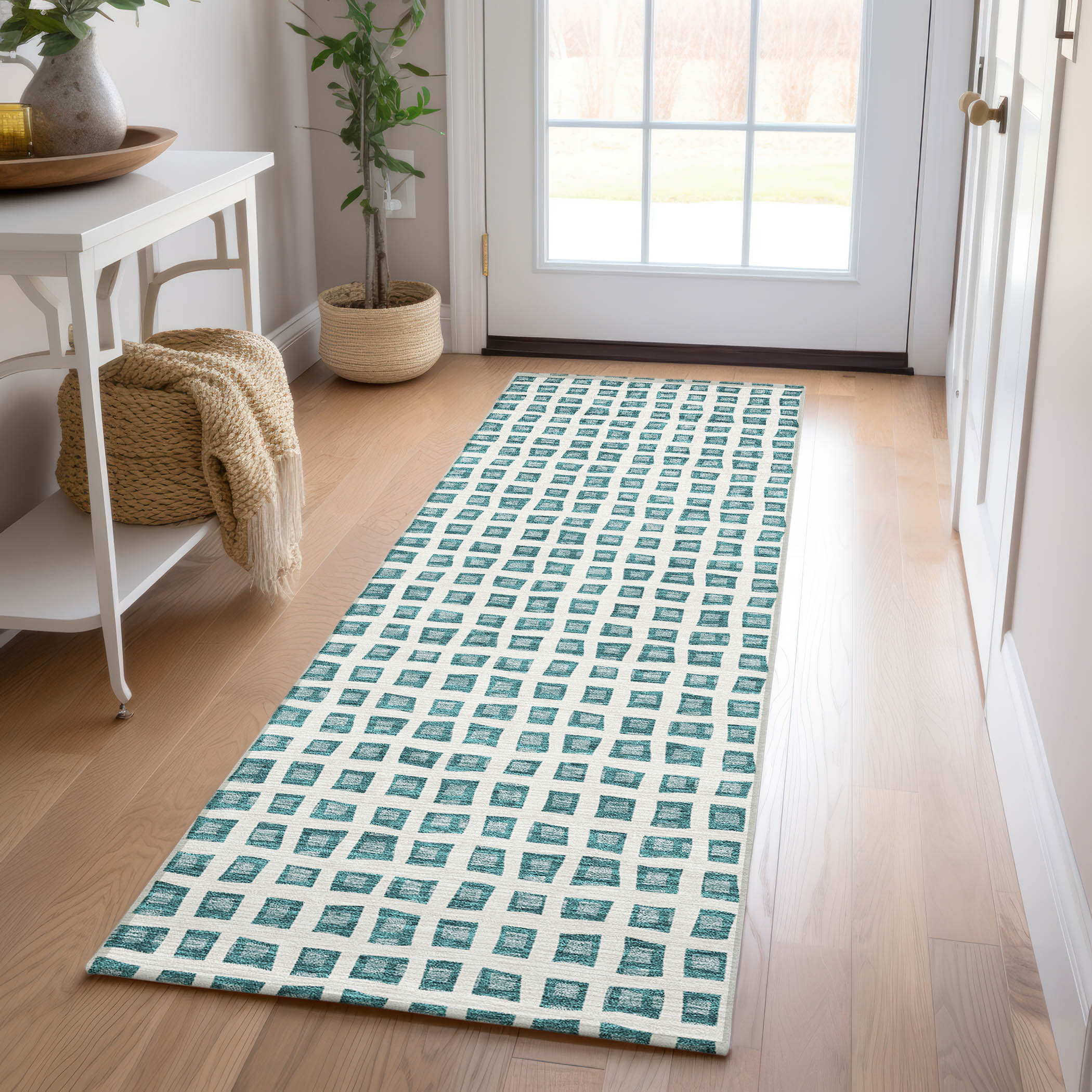 Addison Rugs ACN727TE2X8 Chantille ACN727TE 2 x 7 (ft) Polyester Teal Rectangular Indoor/Outdoor Geometric Machine washable Area rug