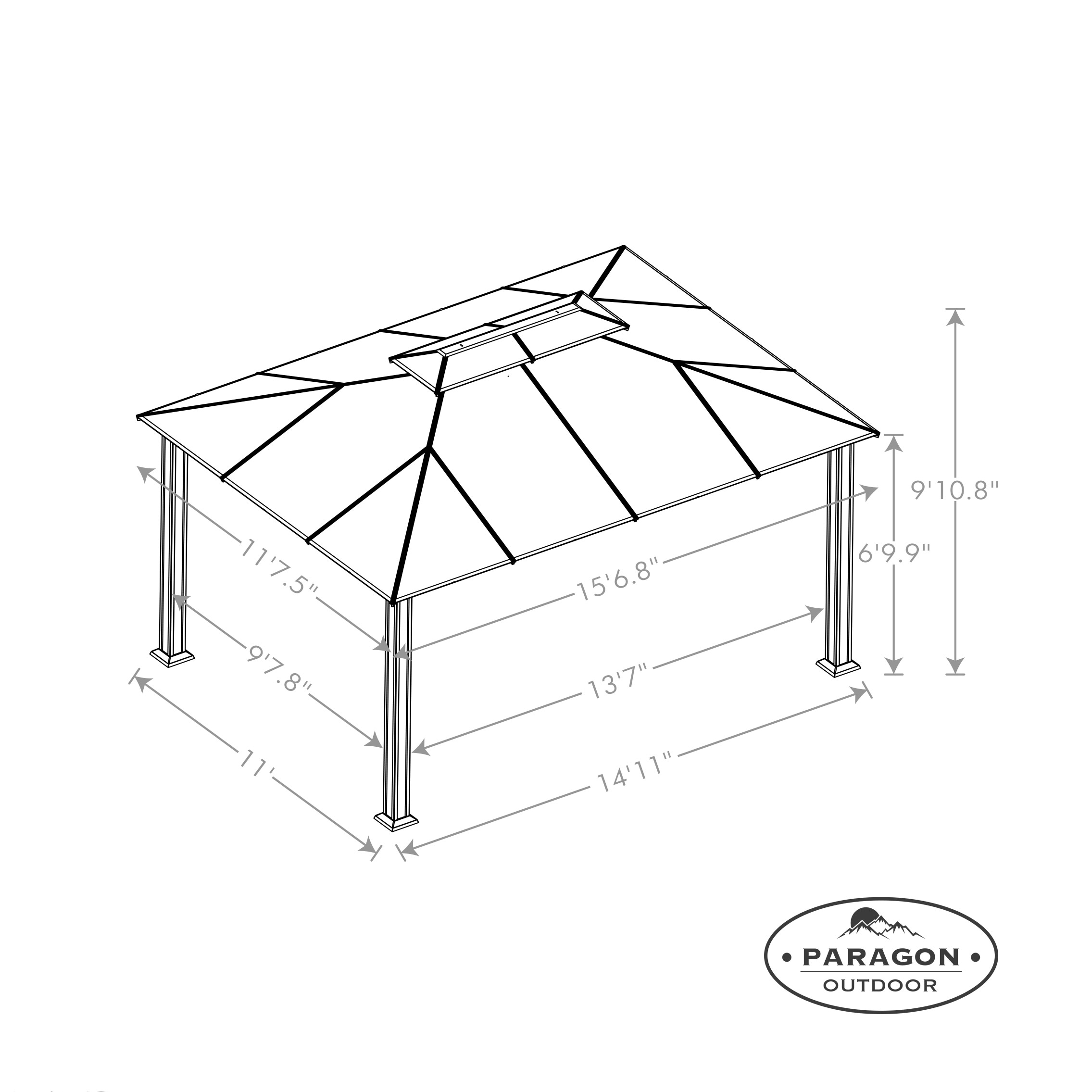 Paragon-Outdoor 12-ft x 16-ft Santa Monica Black Metal Rectangle Semi ...