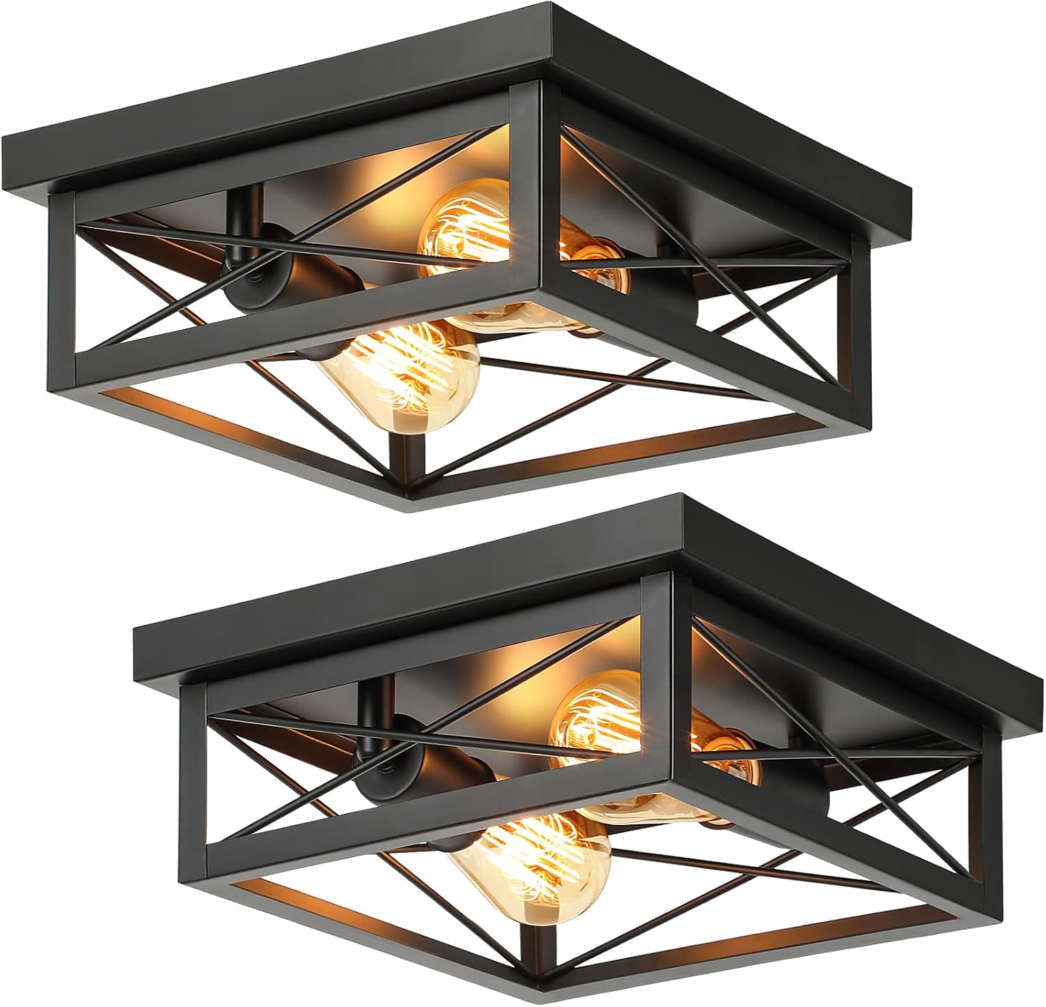 Slagawa  Black Square 2-Light Flush Mount Ceiling Light for Kitchen Hallway Bedroom E26 Base 2-Pack