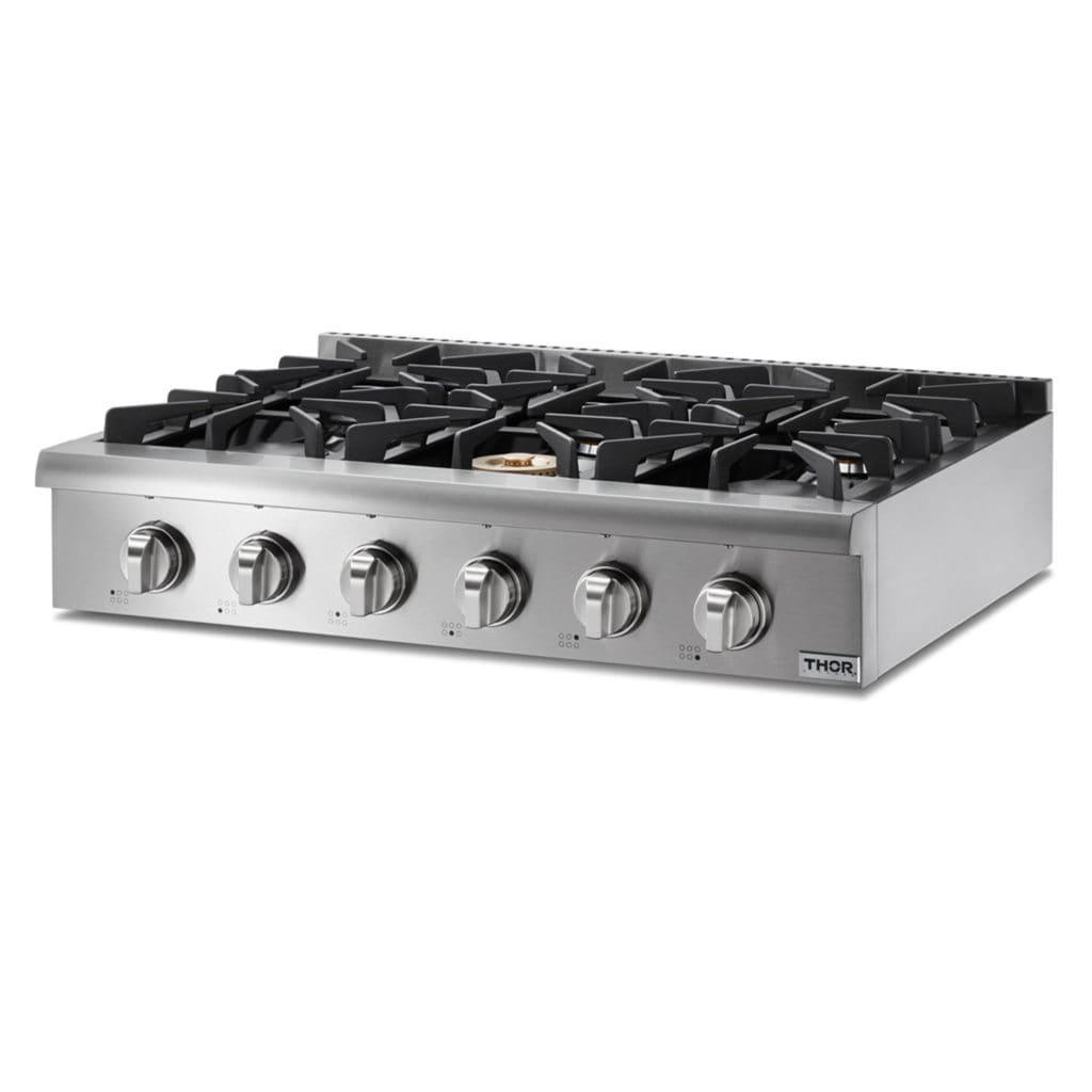 Thor Kitchen 36 in. GAS Rangetop in Stainless Steel with 6 Burners - Hrt3618u