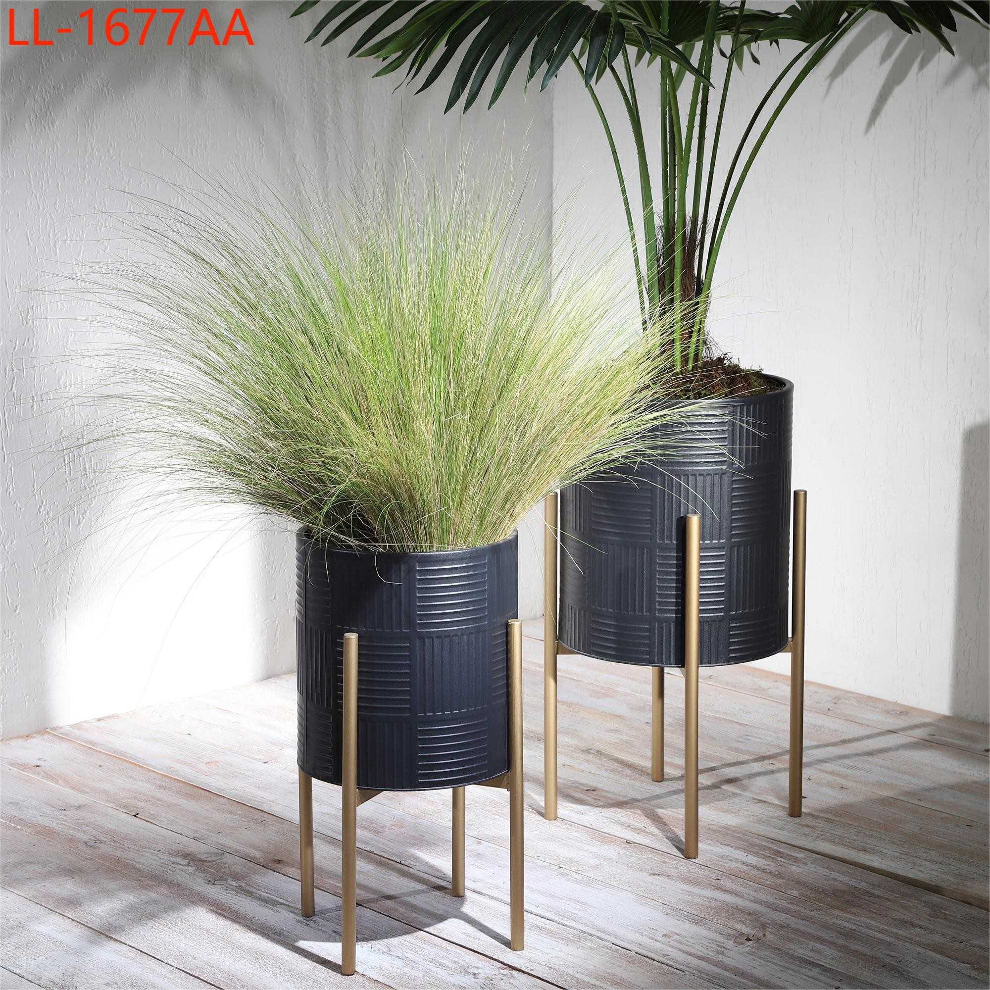 Yiekholo LL-1677AA 2 -Pack Round 14.0-in W x 23-in H x 14-in D Black Metal Indoor/Outdoor with Self Watering Planter