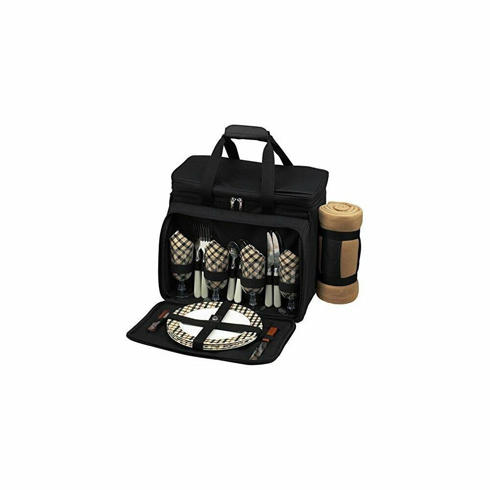  PAA1333 Picnic at Ascot 230X-L Deluxe Picnic Cooler with Blanket Equipped for 4- Black and London