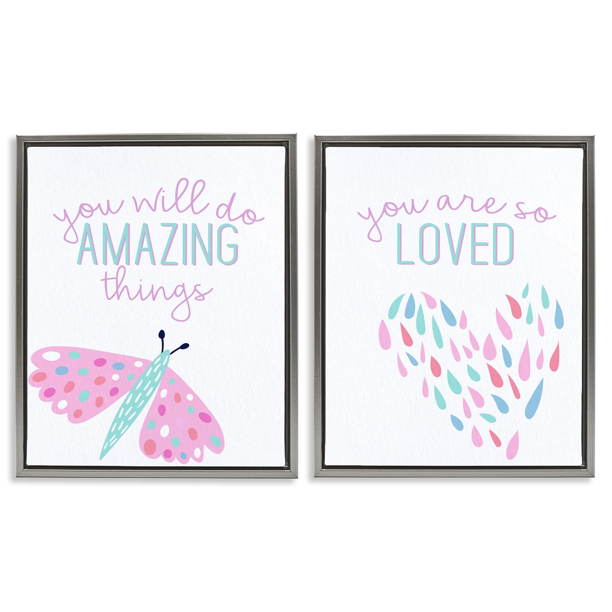 Stupell Industries B2-777-FFL-2PC-16X20 Pastel Inspirations with Dragonfly 2 Piece Gray Framed Floater Canvas Set By Kim Allen 17 x 21