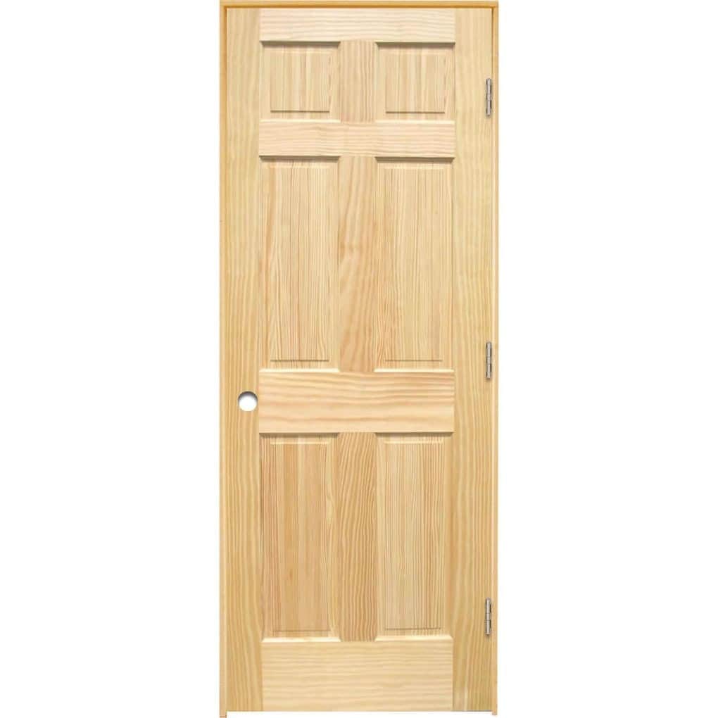 RELIABILT LO687562 24-in x 80-in Unfinished Solid core 6-panel Left hand Unfinished Pine Wood Flat Jamb Single Prehung Interior Door