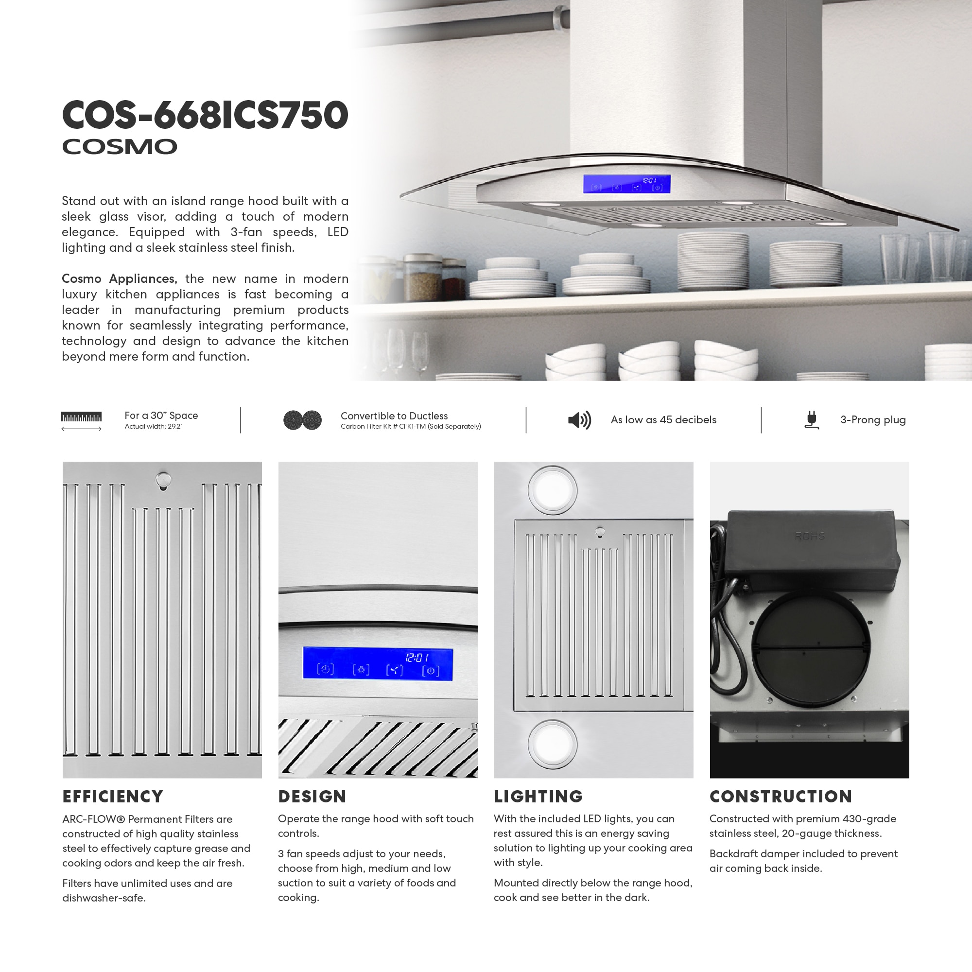 Cosmo COS-668ICS750 Island-Range-Hoods - View #4