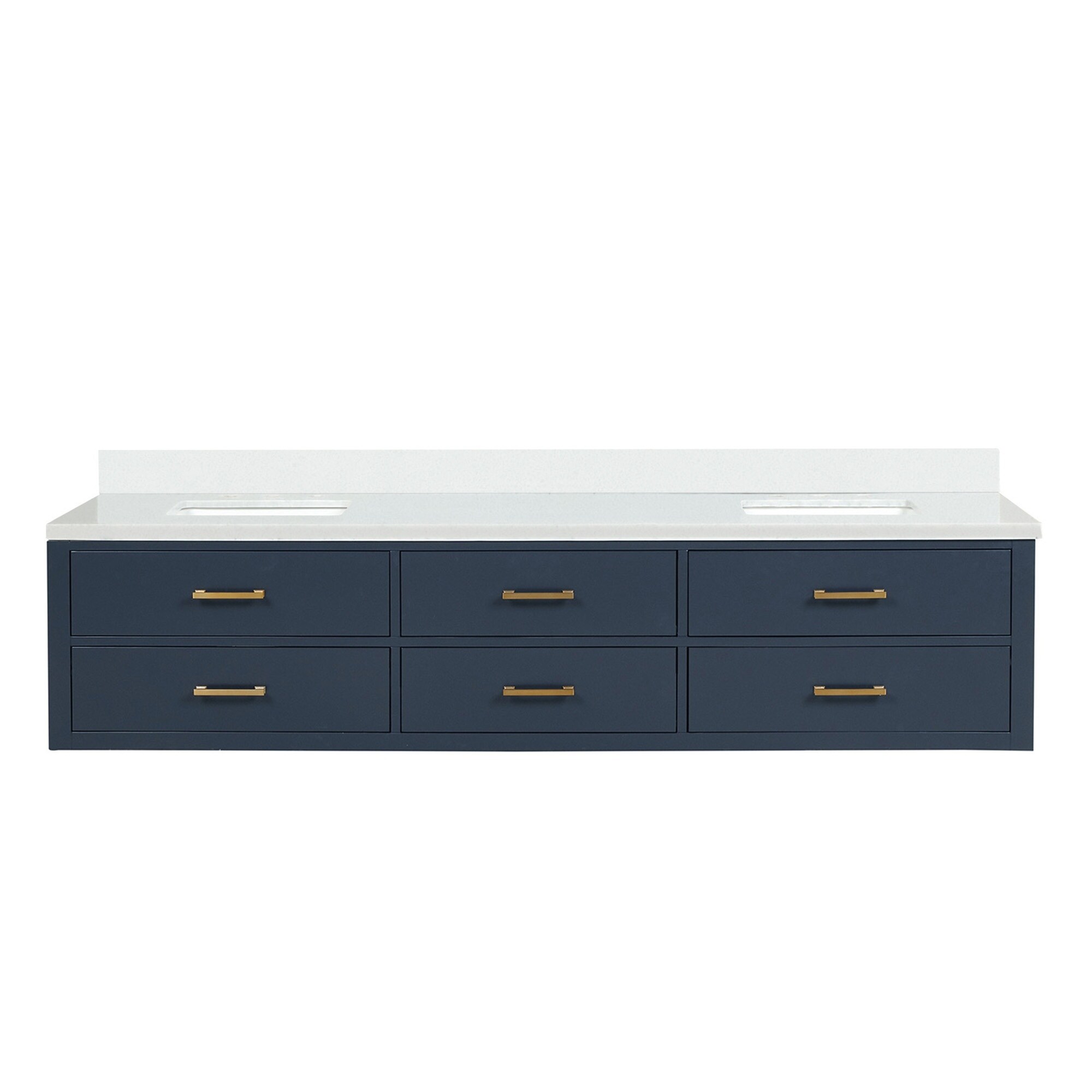 LIVACA 84 inch x 22 inch Blue Solid Wood Frame Double Bathroom Vanity with Cultured Marble Top and Soft Close Doors