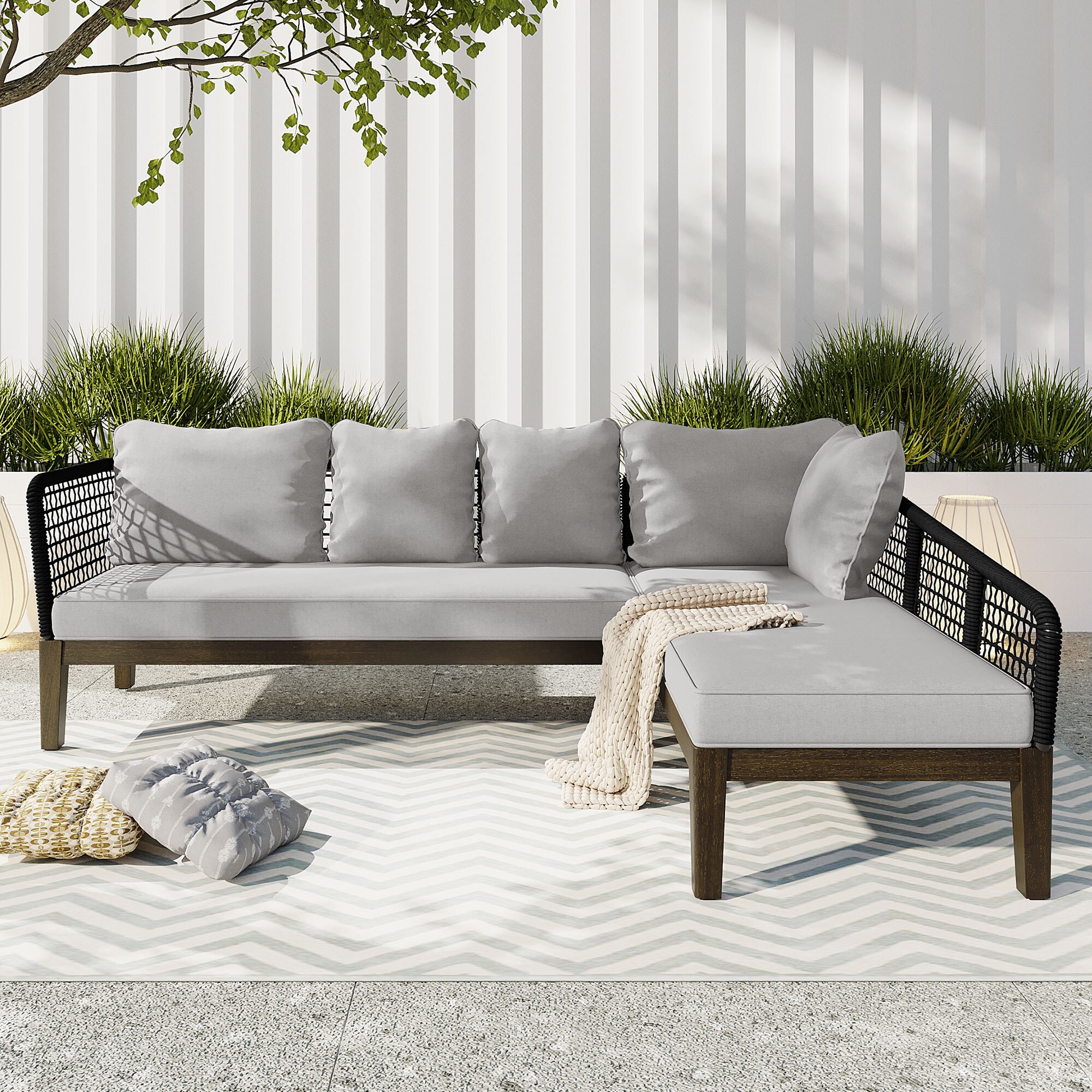 ES-DIY DIPF0026 Patio Sofa Conversation Set with Gray Cushions
