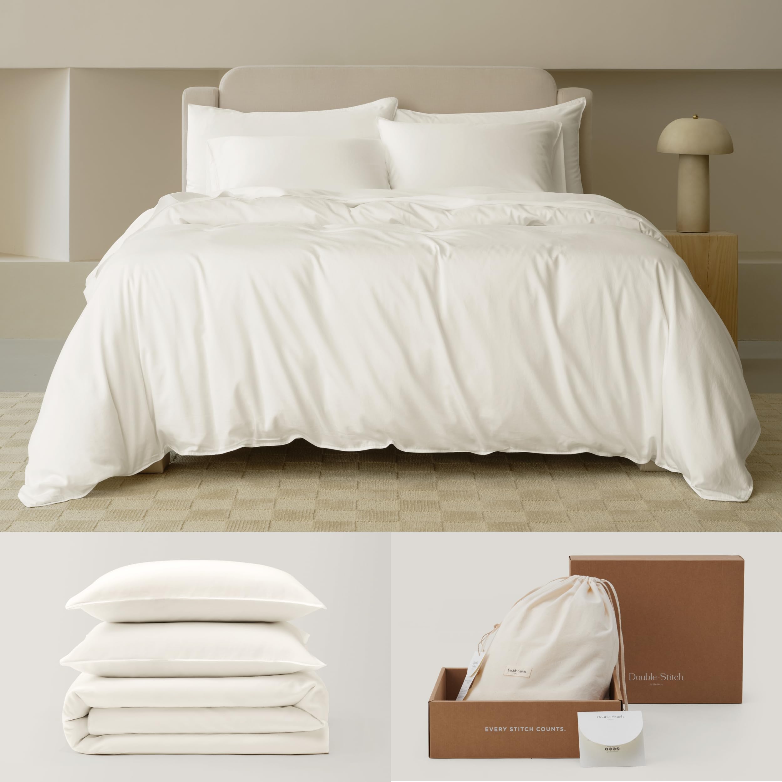 Bedsure - 90x90 Queen 3-Piece White Tencel Cotton Duvet Cover Set