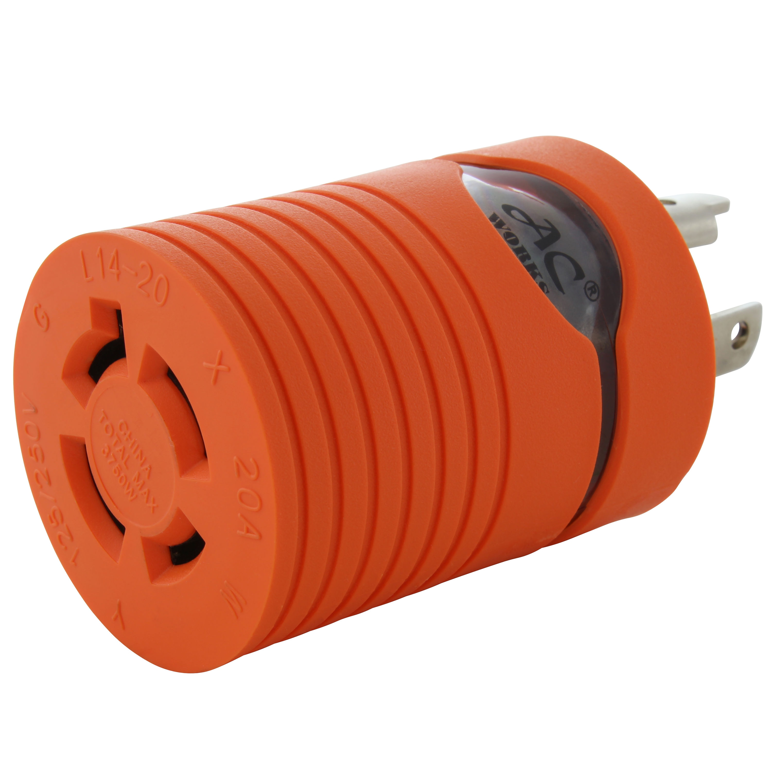 AC WORKS ADL530L1420 NEMA L5-30P to NEMA L14-20R 20 -Amp 3-wire to 4-wire grounding Single to single Orange Basic Barrel Adapter