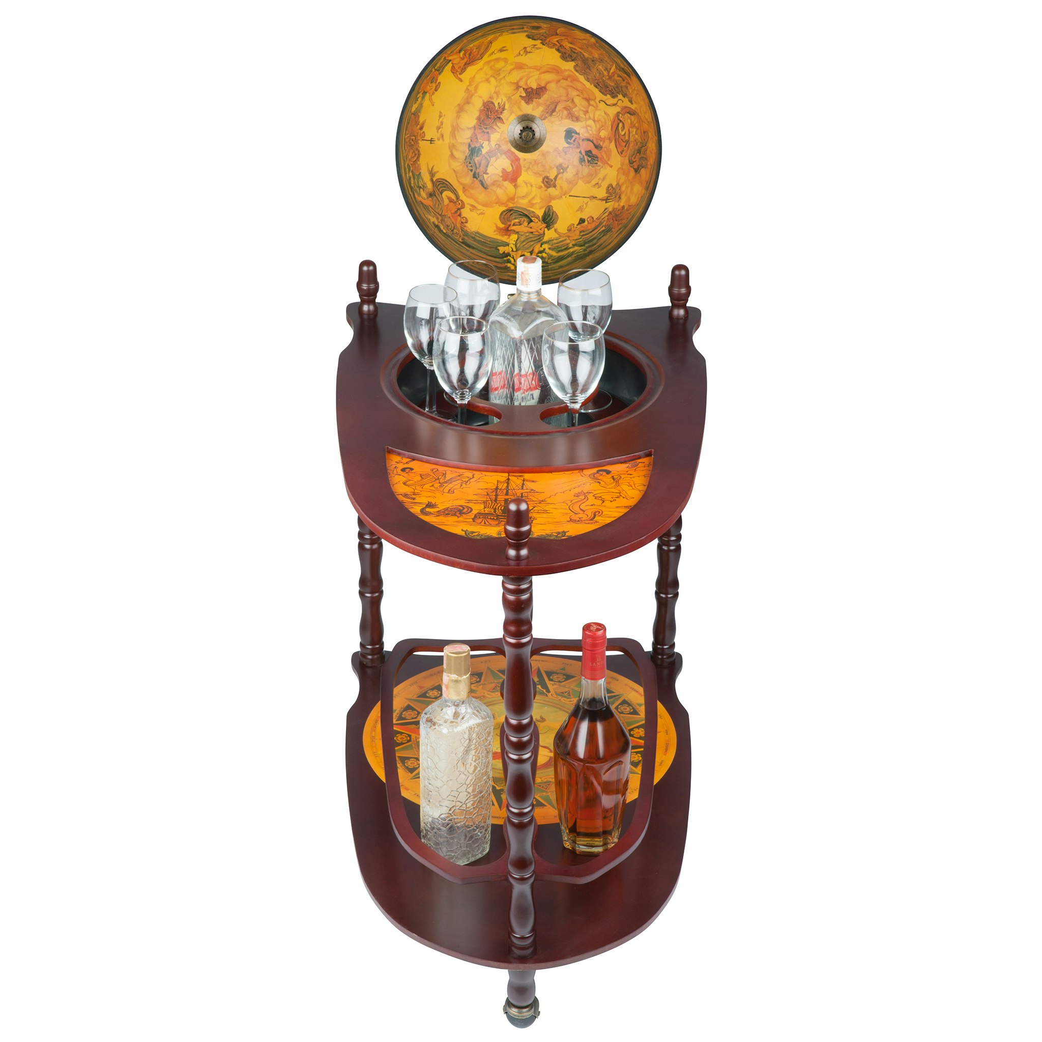 Sepia-Toned Vintage Globe Bar Cart with Wine Storage