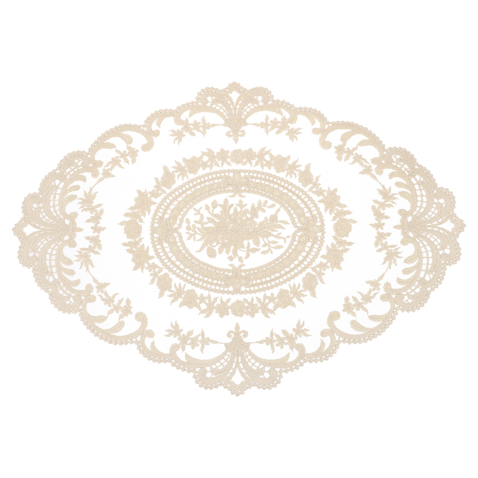 Unique Bargains Retro Lace Placemat 12x16-in Oval Embroidered Table Place Mats French Crochet Doilies Coasters Cup Mat for Home Wedding Pure Dark Beige #S26042300UX5157