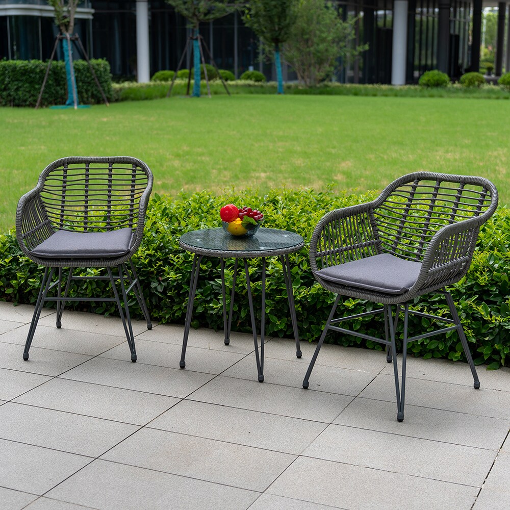 Grearden HZ013-GRY-GR 3 -Piece Wicker Patio Conversation Set with Gray Cushions