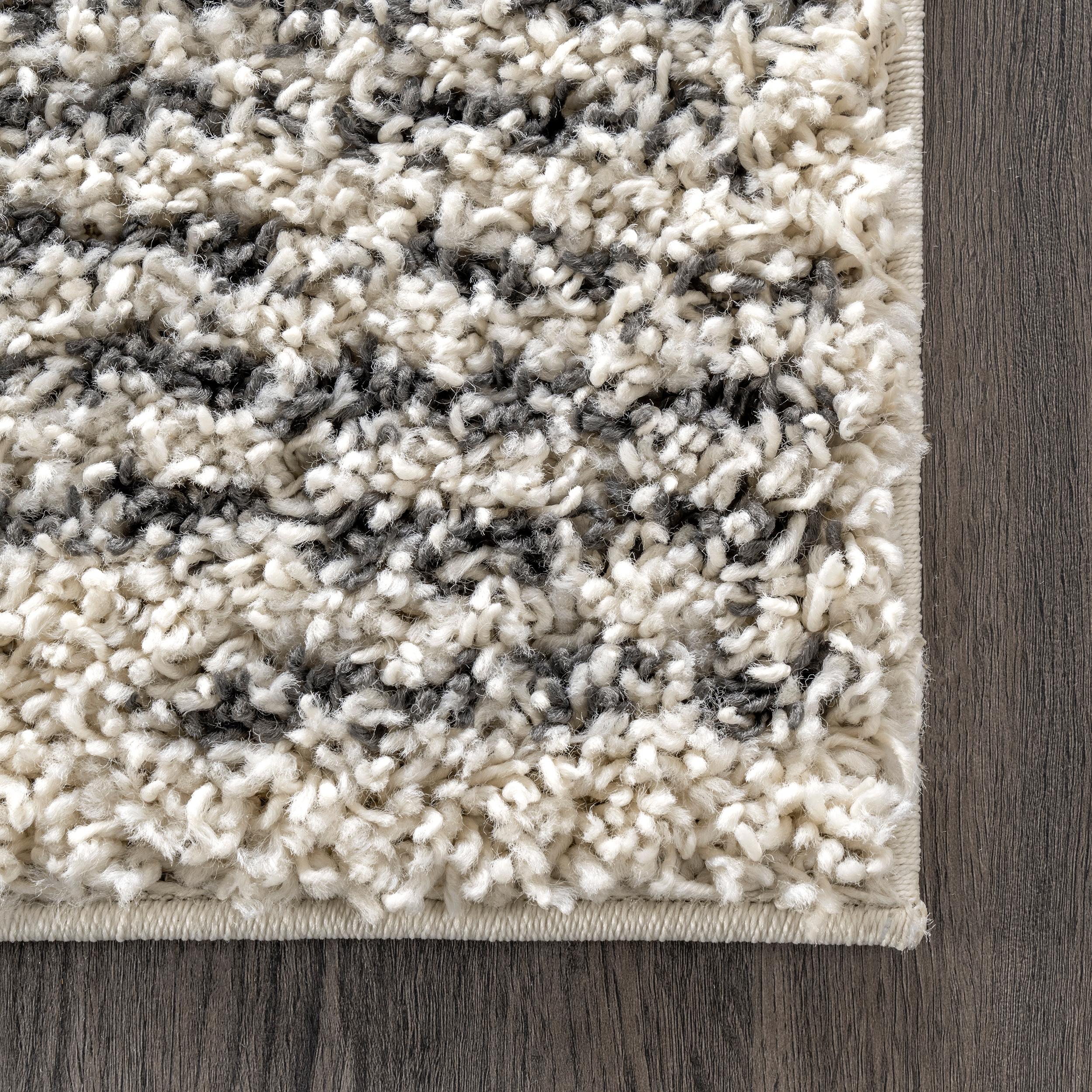 Scarlette Off-White and Charcoal Diamond Shag Runner Rug