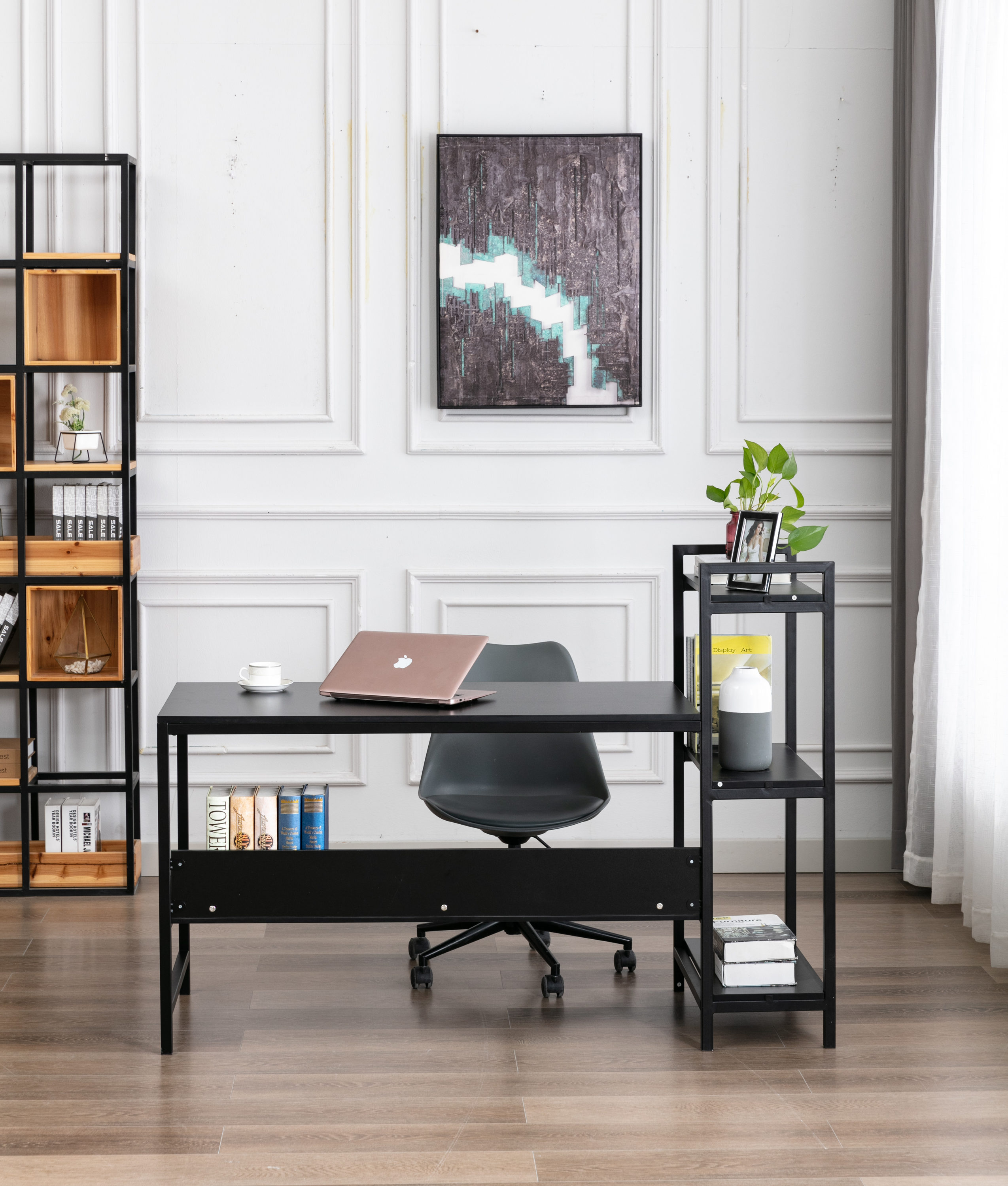 Clihome Desk with Bookshelf 23.6-in Black Modern/Contemporary Computer ...