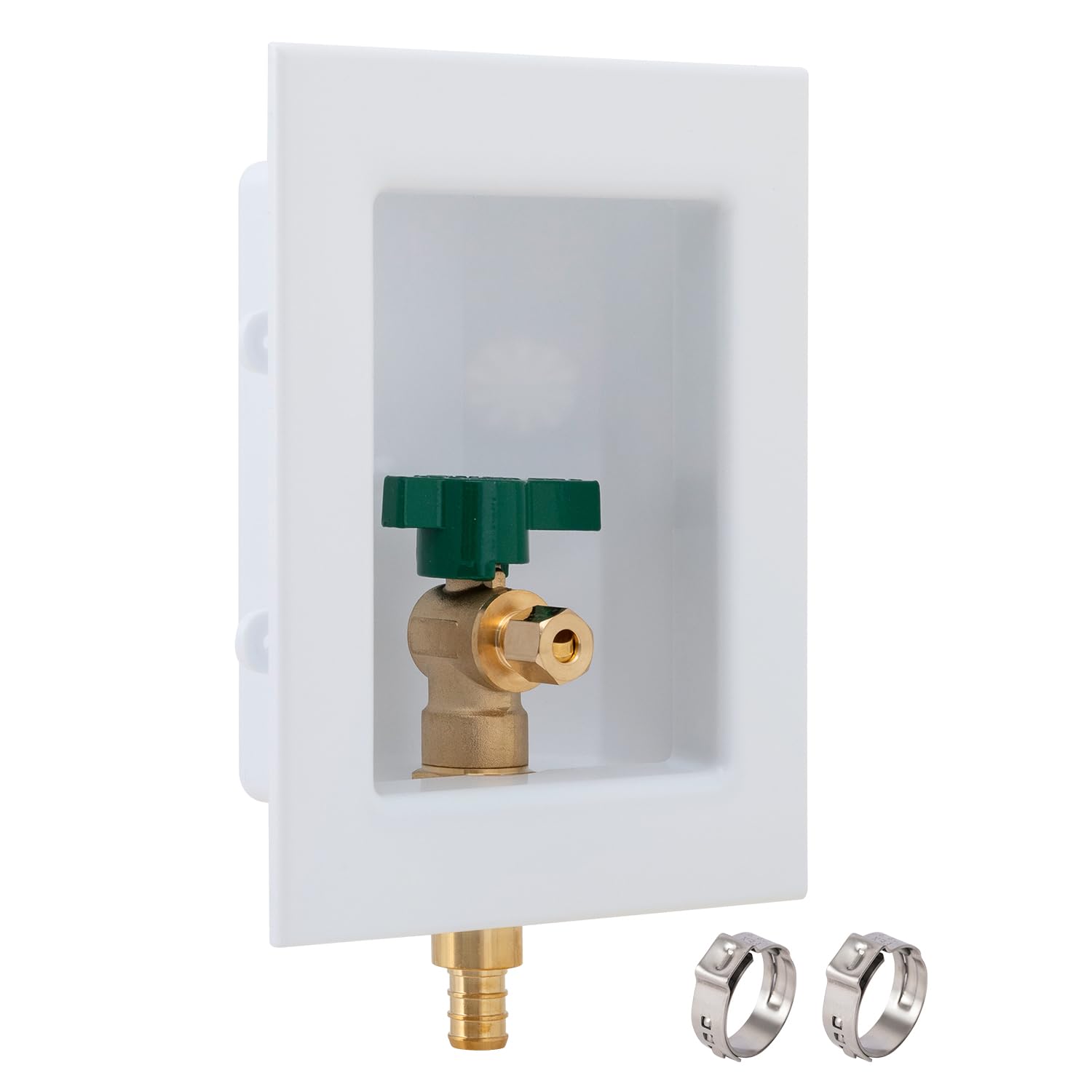 Anqtovp LAN0628N118 Ice Maker Outlet Box Half Inch Pex Crimp Inlet Quarter Inch Compression Outlet Valve Recessed Wall Box for Refrigerator Water Dispenser