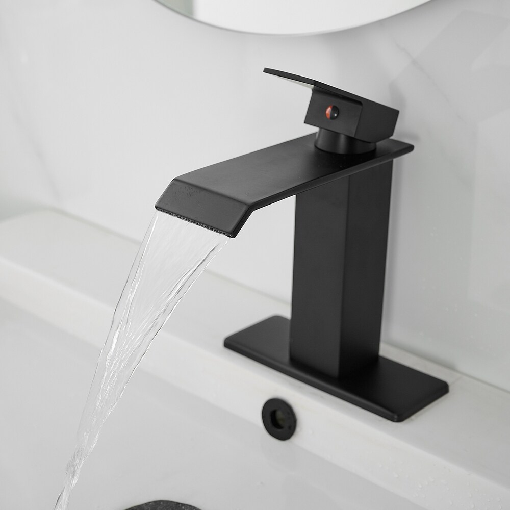 BWE Matte Black Single Hole 1-Handle Waterfall Bathroom Sink Faucet ...