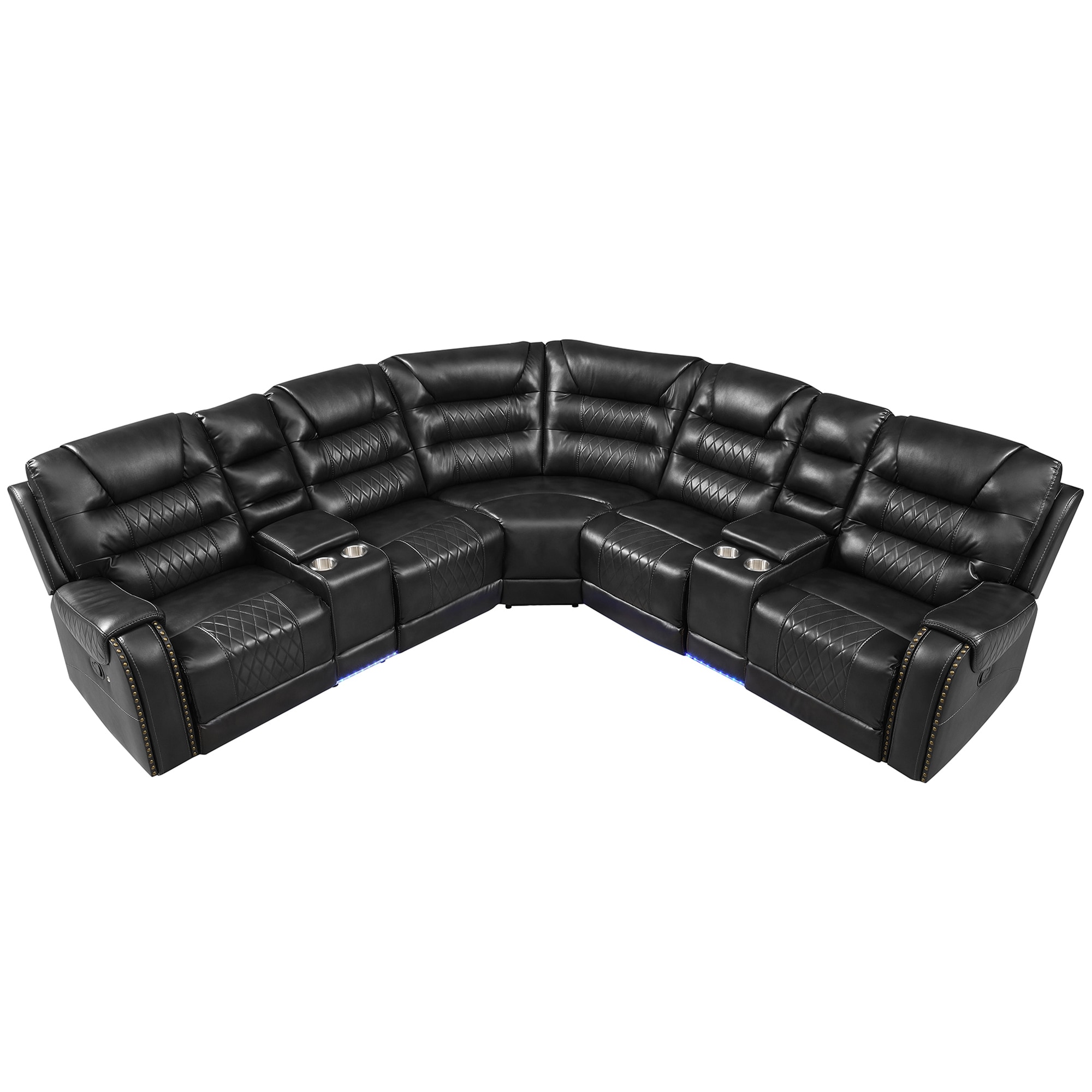 Bybafun YA3700375 113.5-in Modern Black Faux leather Reclining Sectional