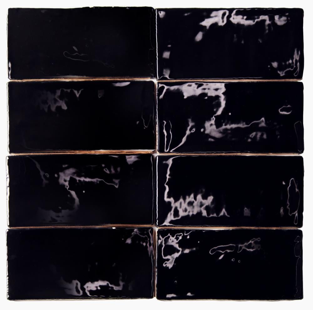 Artmore Tile EXT3RD102970 Sample- Messi Noir 3-in x 6-in Polished Ceramic Subway Wall Tile